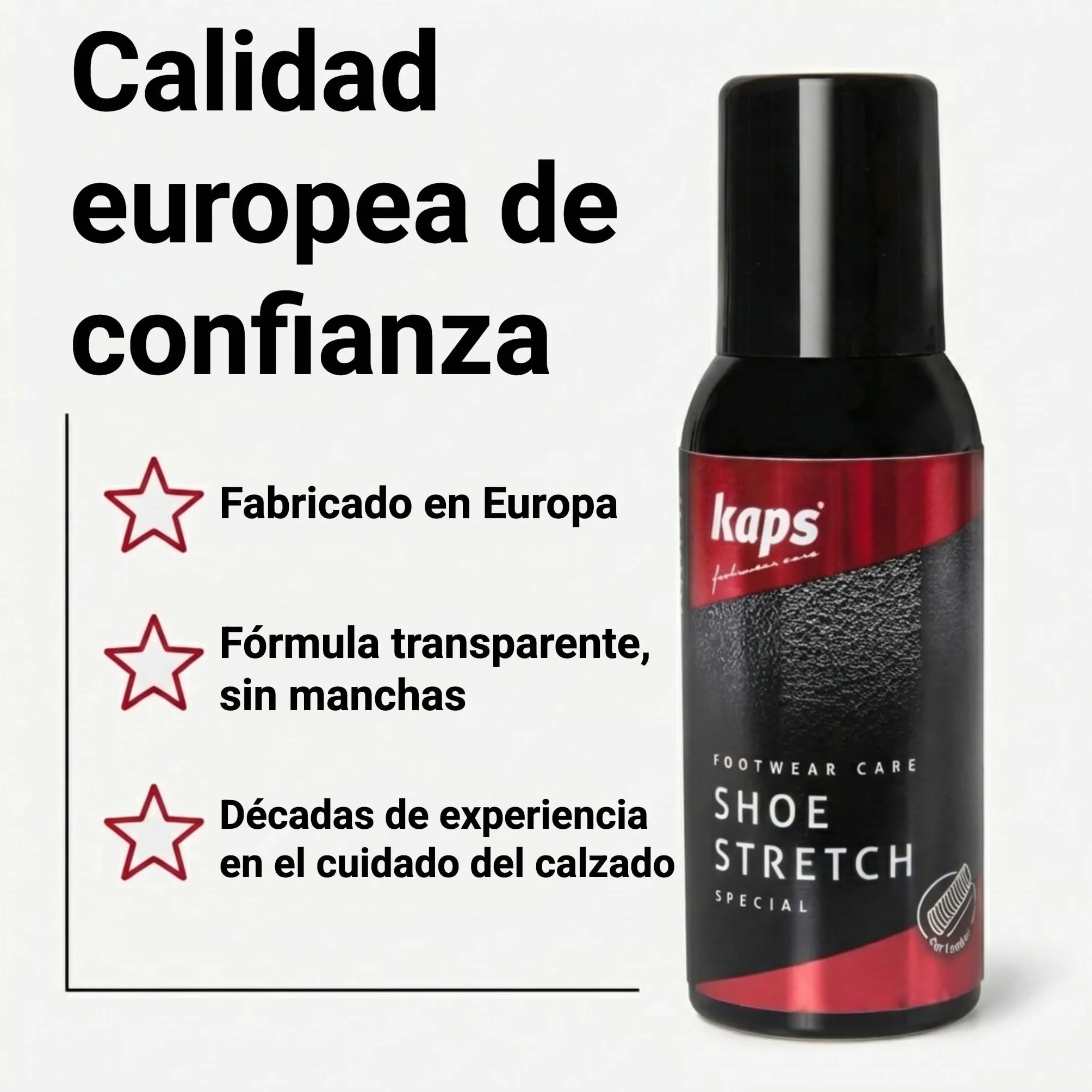 Kaps Spray Dilatador Espuma para Zapatos de Piel - Ablanda Zapatos Rígidos y Elimina Puntos de Presión - Estirador de Botas - Ideal para Calzado Nuevo
