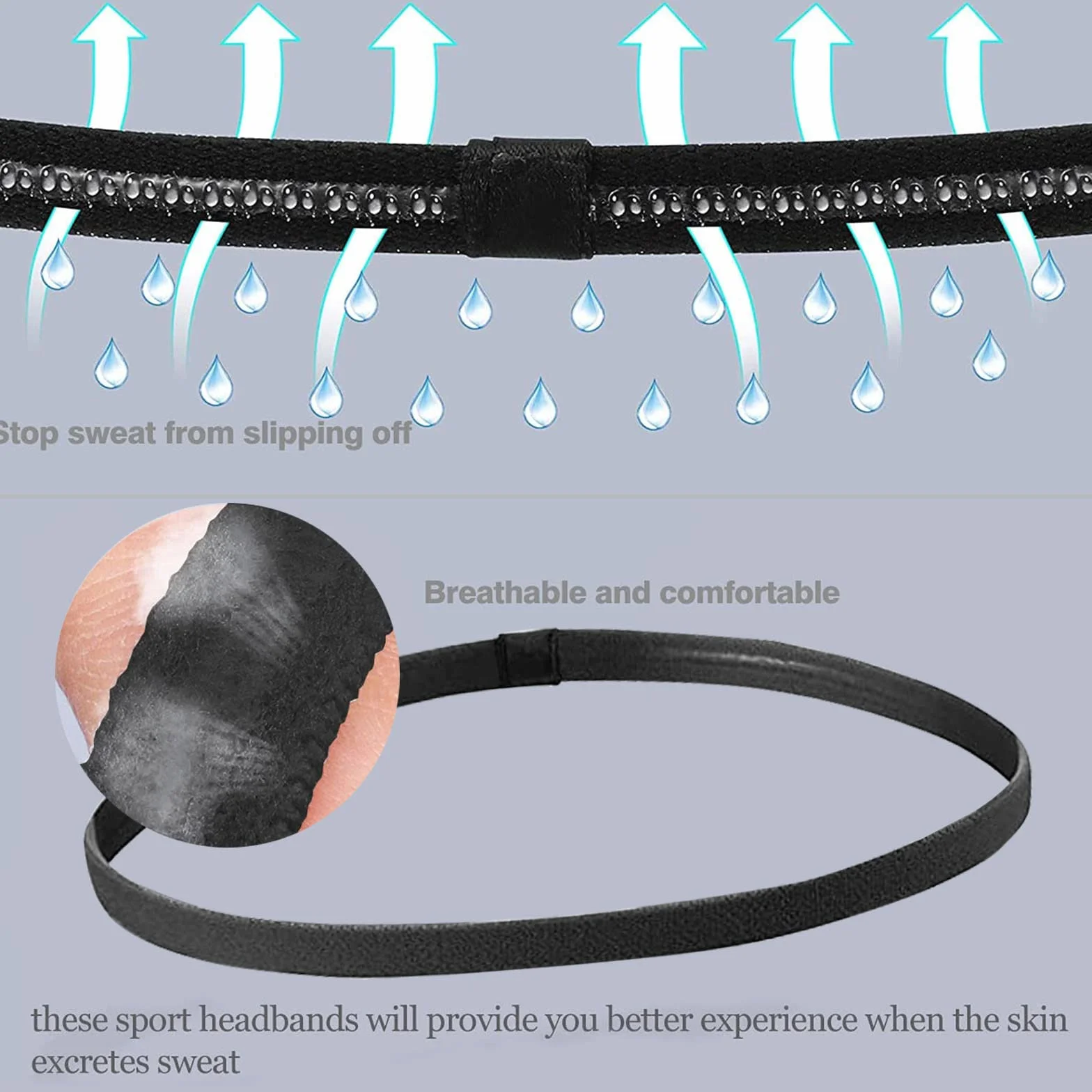 ZOCONE 8 Piezas Diadema Deportiva Elástico Antideslizante, Cinta Pelo Deporte para Hombres y Mujeres Mini Headbands Desportos para Correr, Ioga, Fitness, Basquete, Ténis, Futebol (Preto)