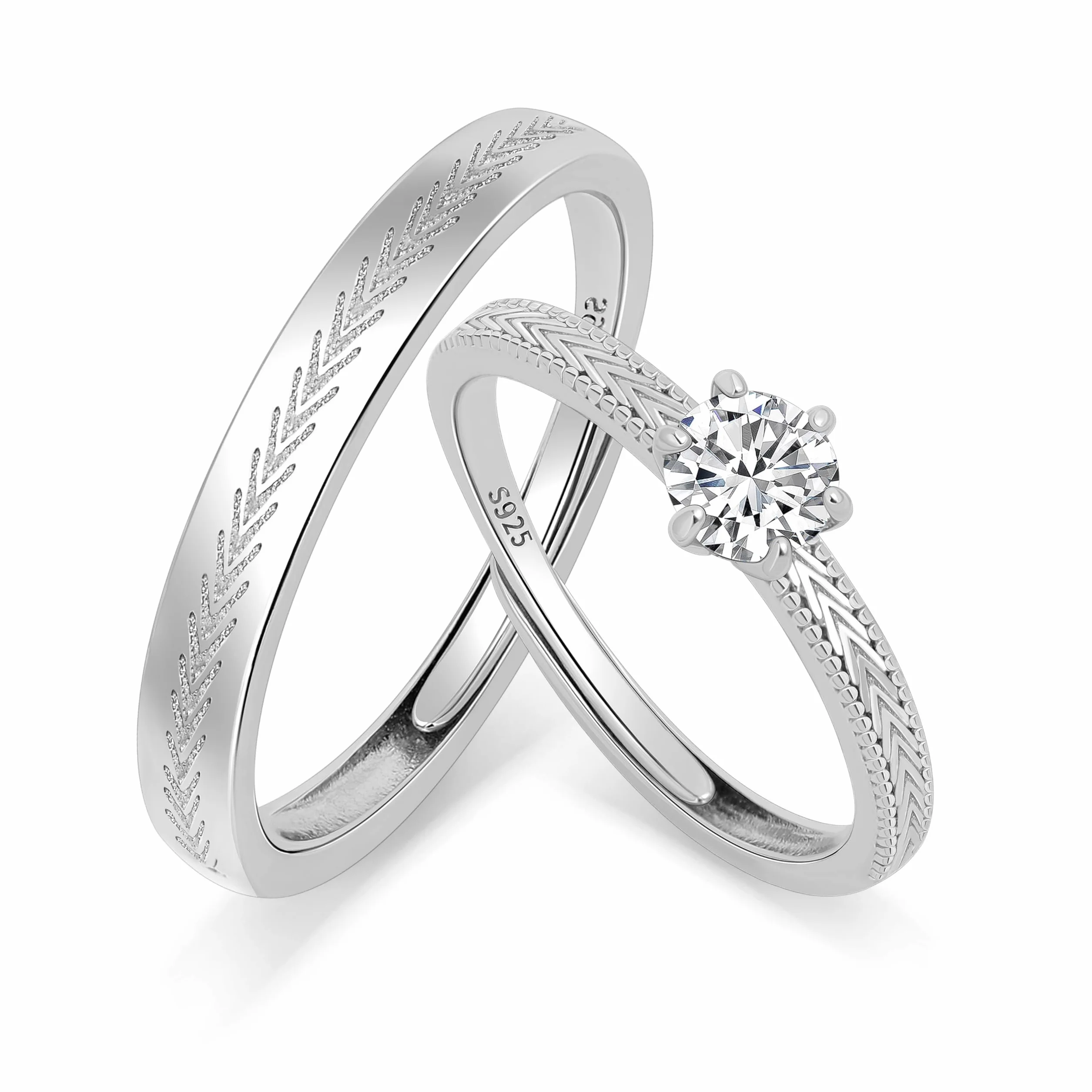 Meissa Alianzas Anillos de Compromiso para Pareja Plata de Ley 925 Ajustables Juego de 2 Regalo Boda Promesa Aniversario, Mujer 2mm con Circonita 0,28ct + Hombre 3mm
