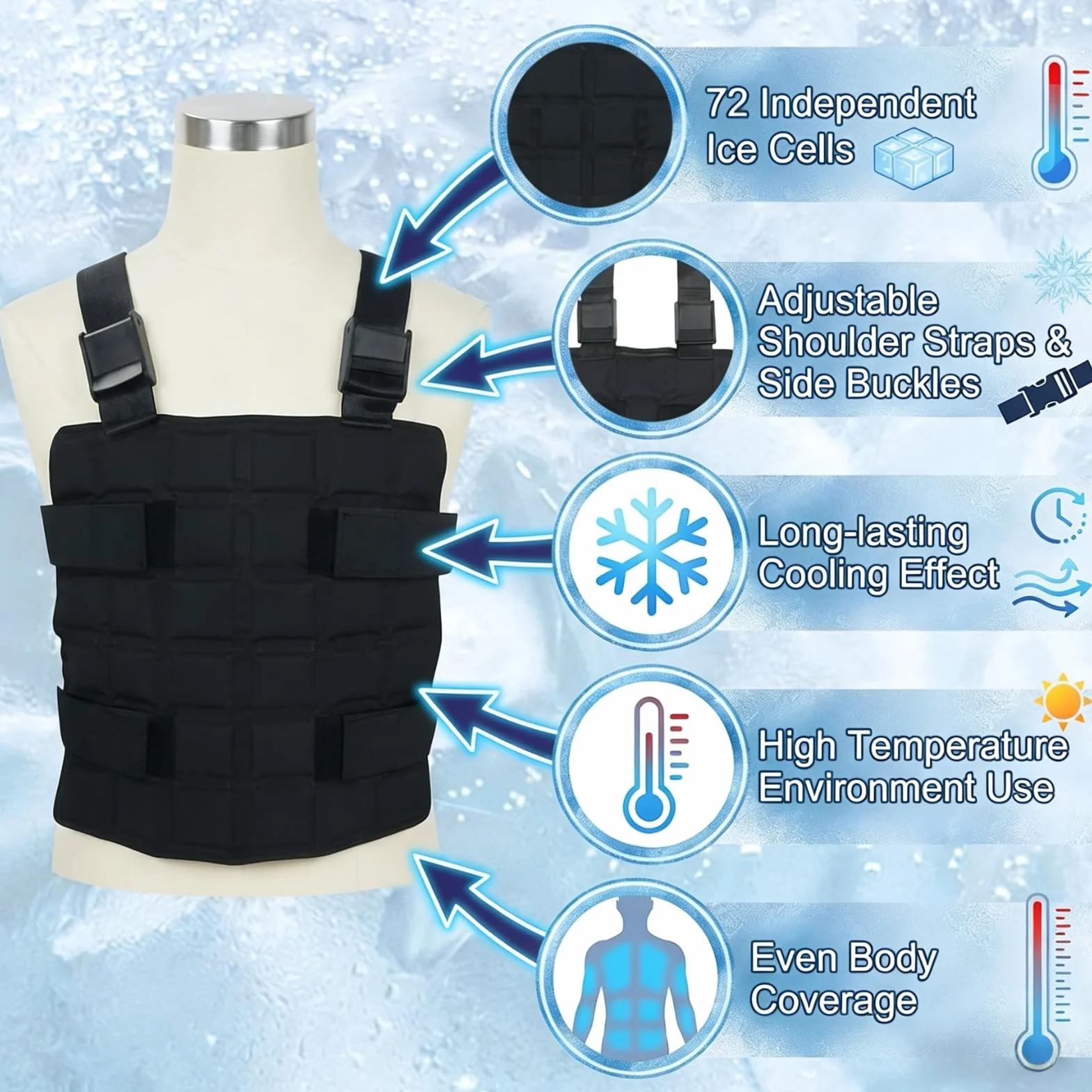 Chaleco refrigerante para adultos, hombres y mujeres en climas cálidos, chaleco con bolsa de hielo para ciclismo, pesca, cocina, jardinería, trabajo al aire libre