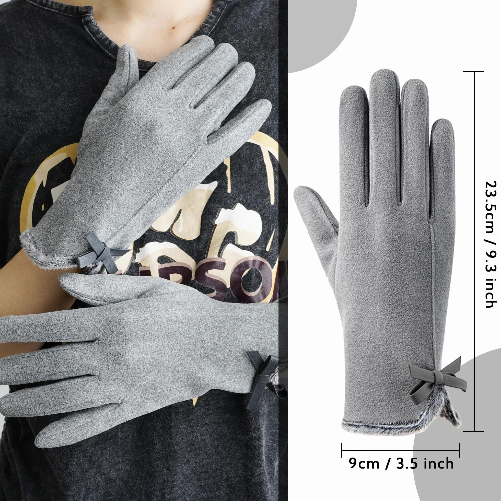 Invierno Mujer Guantes Guantes de invierno Mujer Cuero Pantalla táctil Guantes de gamuza Guantes cálidos, resistentes al viento y elegantes