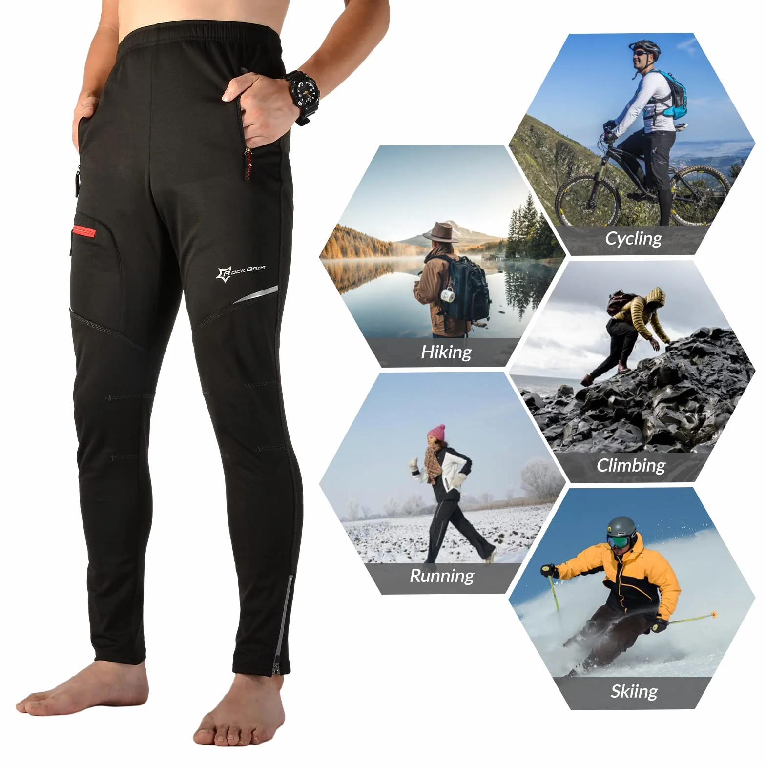 ROCKBROS Pantalones Ciclismo de Invierno para Hombre Mujer, Pantalón Largo Térmico a Prueba de Viento para Bicicleta Fitness Correr Deportes