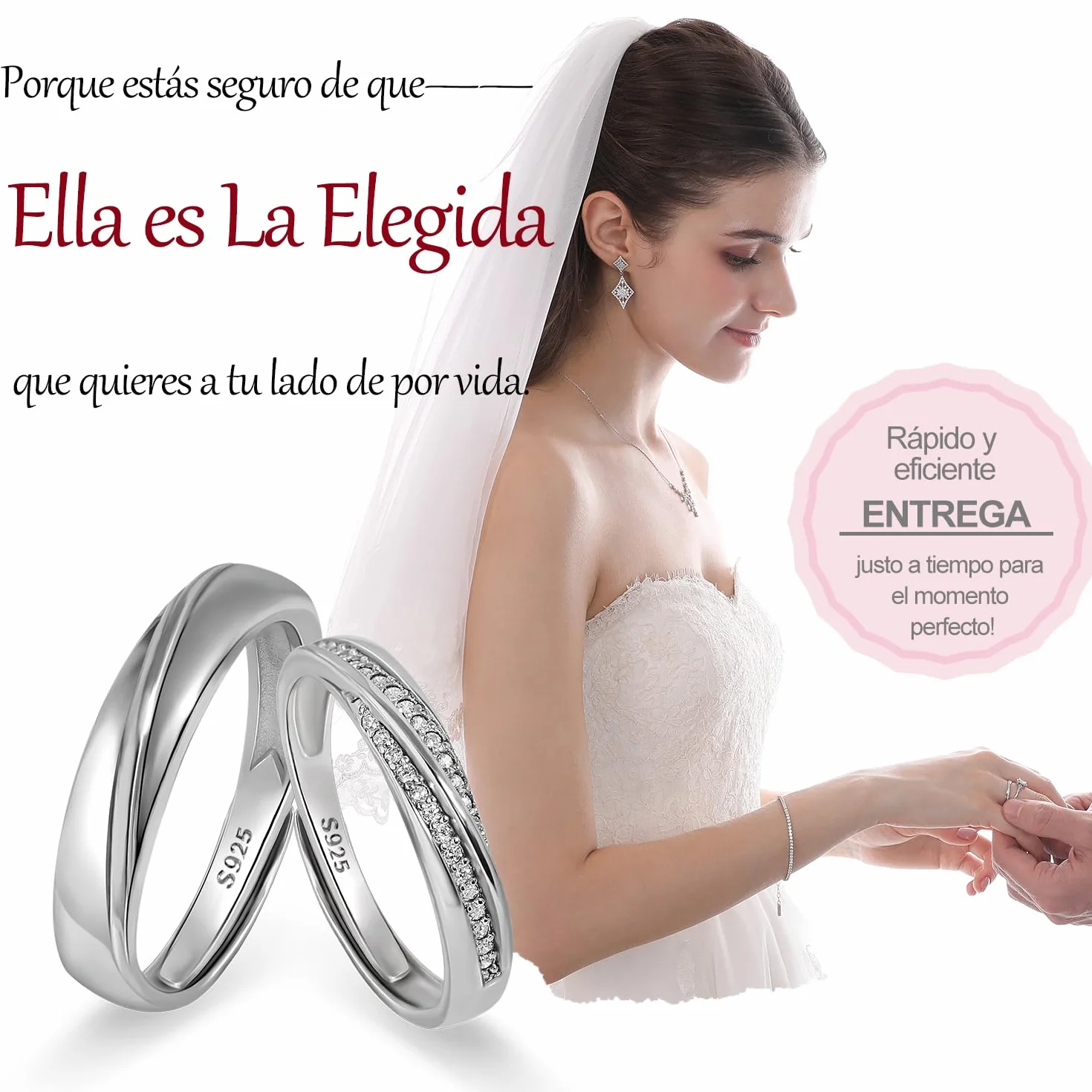 Meissa Anillo de pareja plata 925 Anillo de compromiso Anillos ajustables Joyería de boda hecha a mano Anillos de banda tamaño 4-21,25 (Grabado)