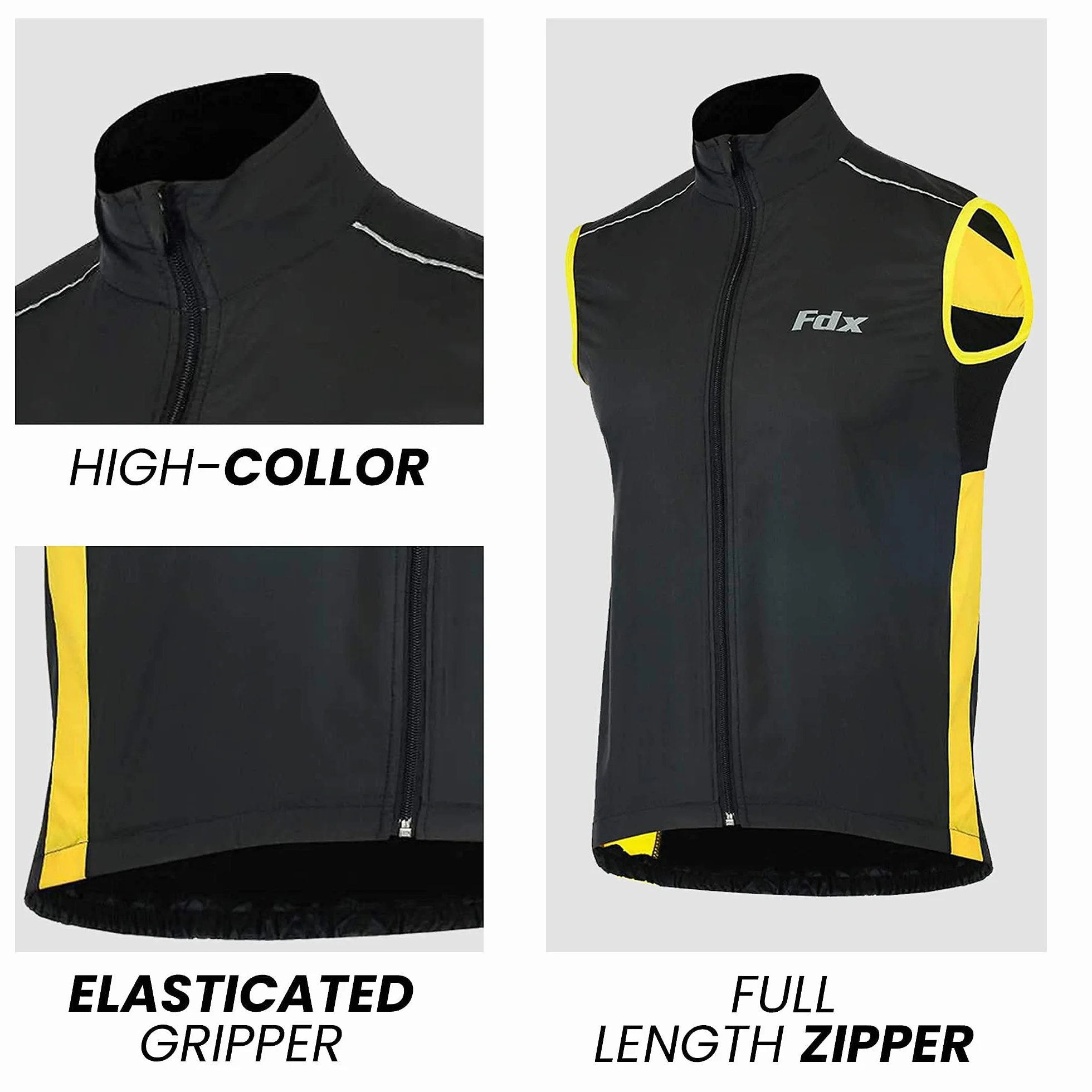 FDX Chaleco de ciclismo hombre, ligero y transpirable, sin mangas, reflectante, cortaviento e hidrorrepelente, ideal para correr, MTB, senderismo, fitness y outdoor