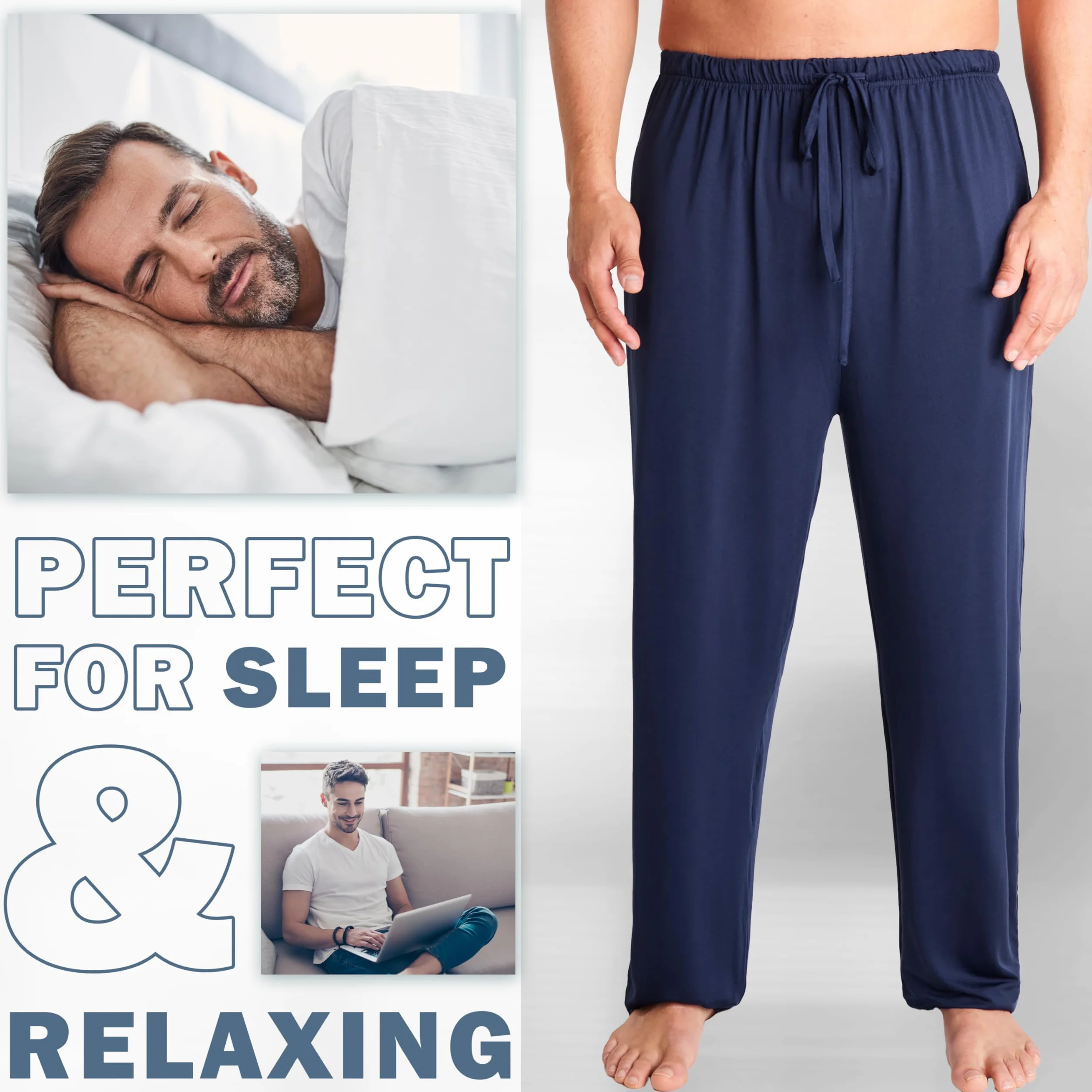 Get Trend Pantalones Pijama Hombre con Cintura Elástica y Cordón Ajustable, M-3XL, Pantalones Largos Cómodos de Estar por Casa