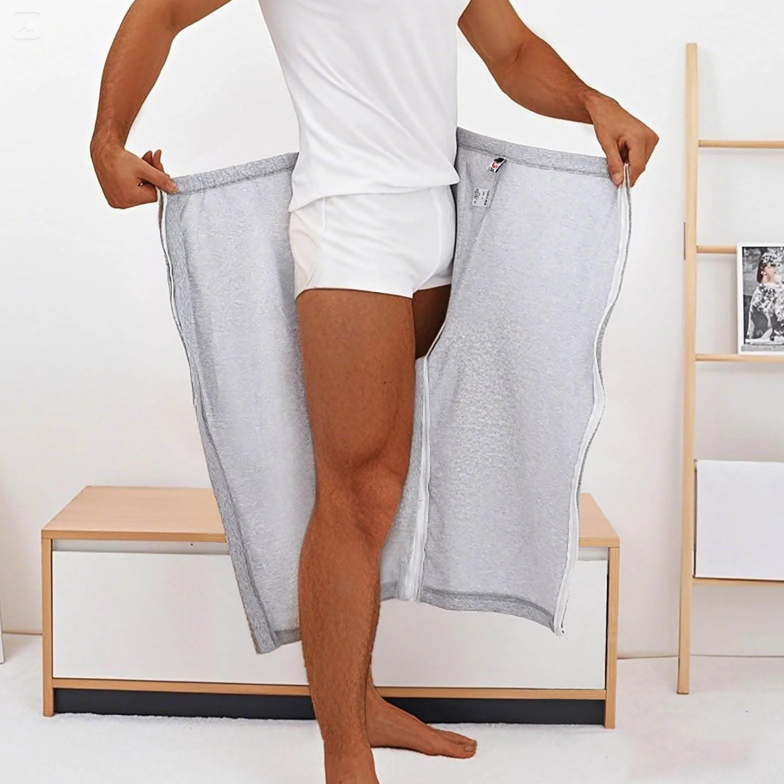 Generisch Pantalones de rehabilitación para hombre, laterales abiertos, pantalones de paciente para ancianos, discapacitados, pacientes postrados en cama, usuarios de sillas de ruedas, pierna ancha