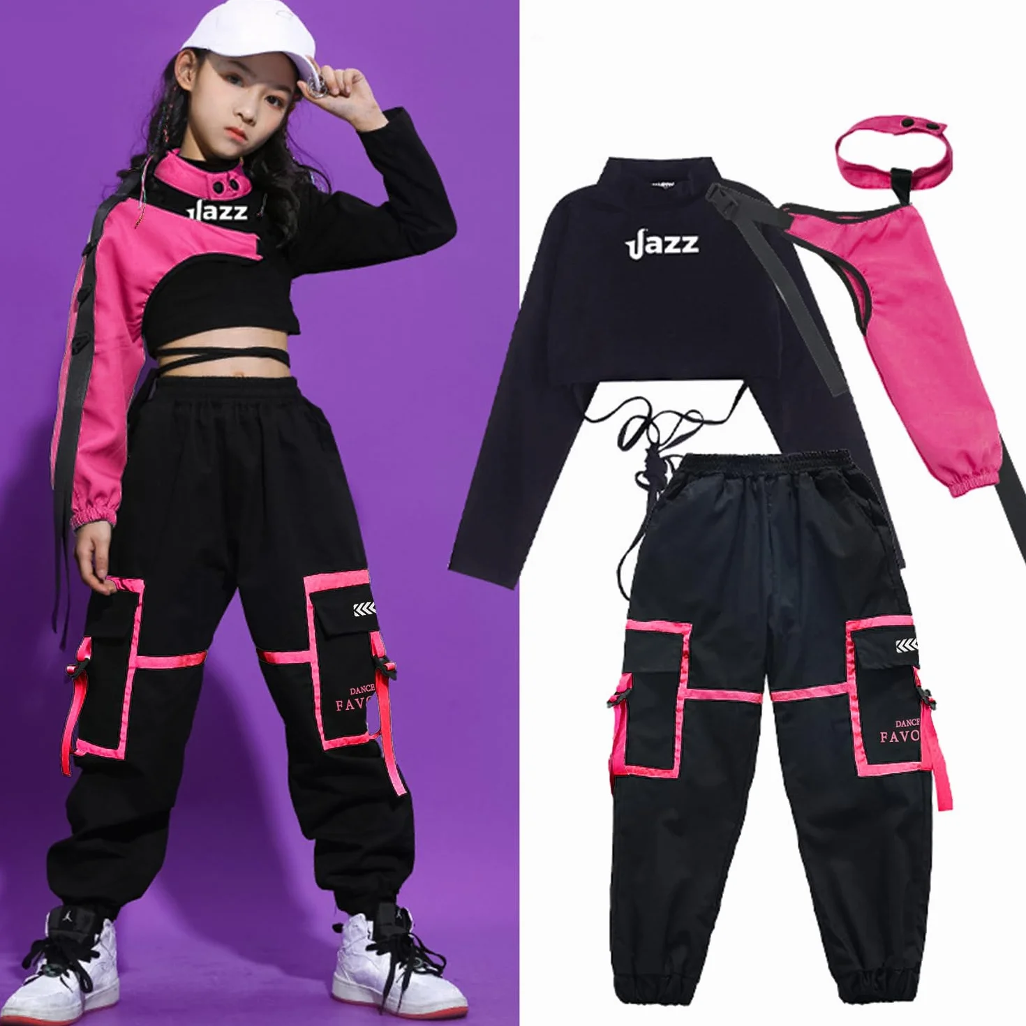 LOLANTA 3 Piezas Ropa Hip Hop Niña, Conjunto Top Corto y Pantalones Cargo