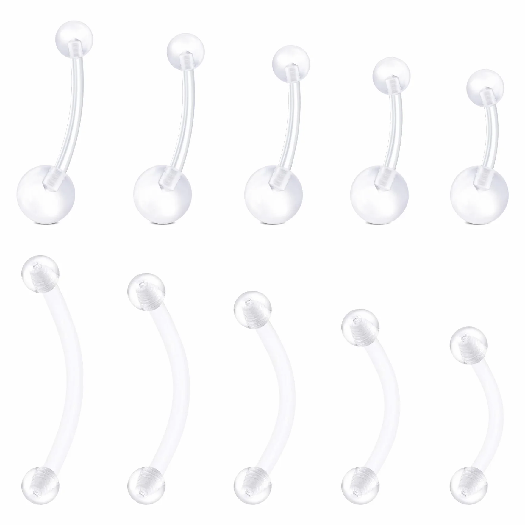 LAURITAMI Piercing transparente para el ombligo, ceja, piercing para el ombligo, anillo para embarazo, curvado, cejas, nariz, labios, cartílago, oreja, kit de joyas