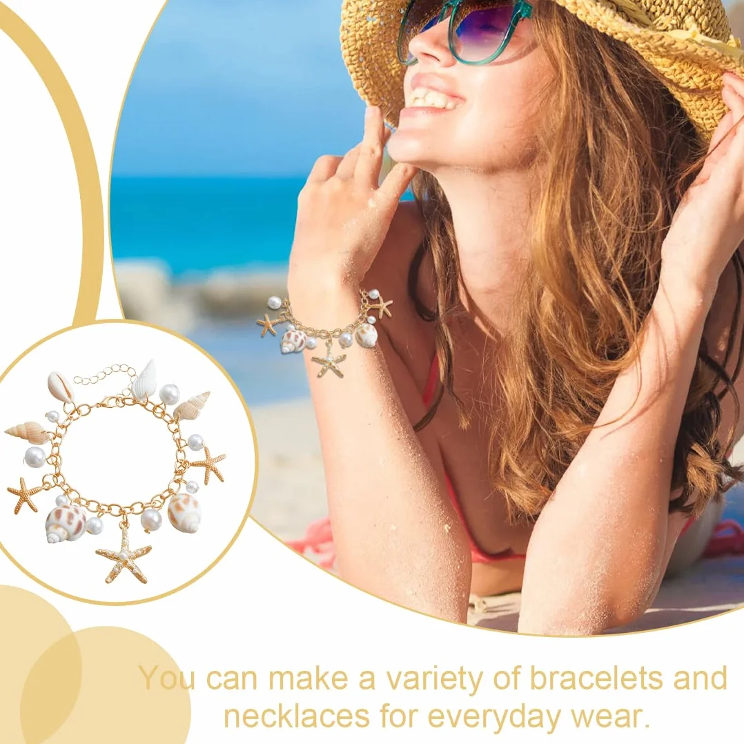 Juego de joyas de disfraz de sirena para mujer, accesorios de disfraz de sirena, estrella de mar, caracola, concha, collar, pulsera, perlas, estrella de mar, aretes de clip para el pel(A)