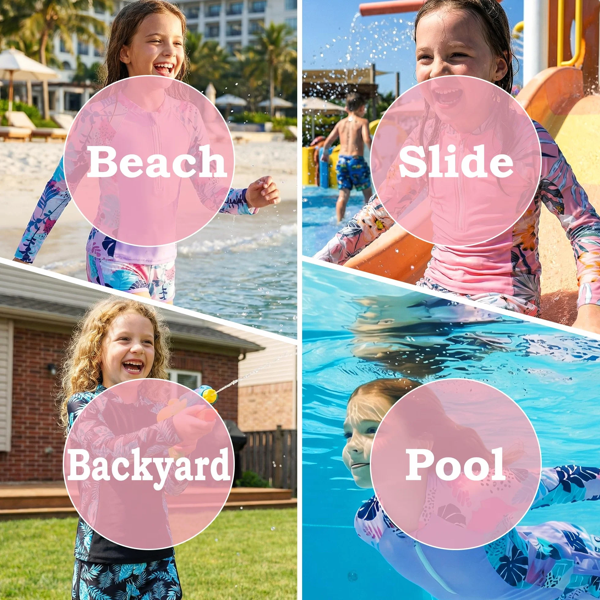 Traje de Baño Niña 2 Piezas Manga Larga Protección Solar, Estampado Top con Cremallera y Shorts Secado Rápido, Bañador Suaves Rash Guard Playa Piscina Ropa para 5-13 Años