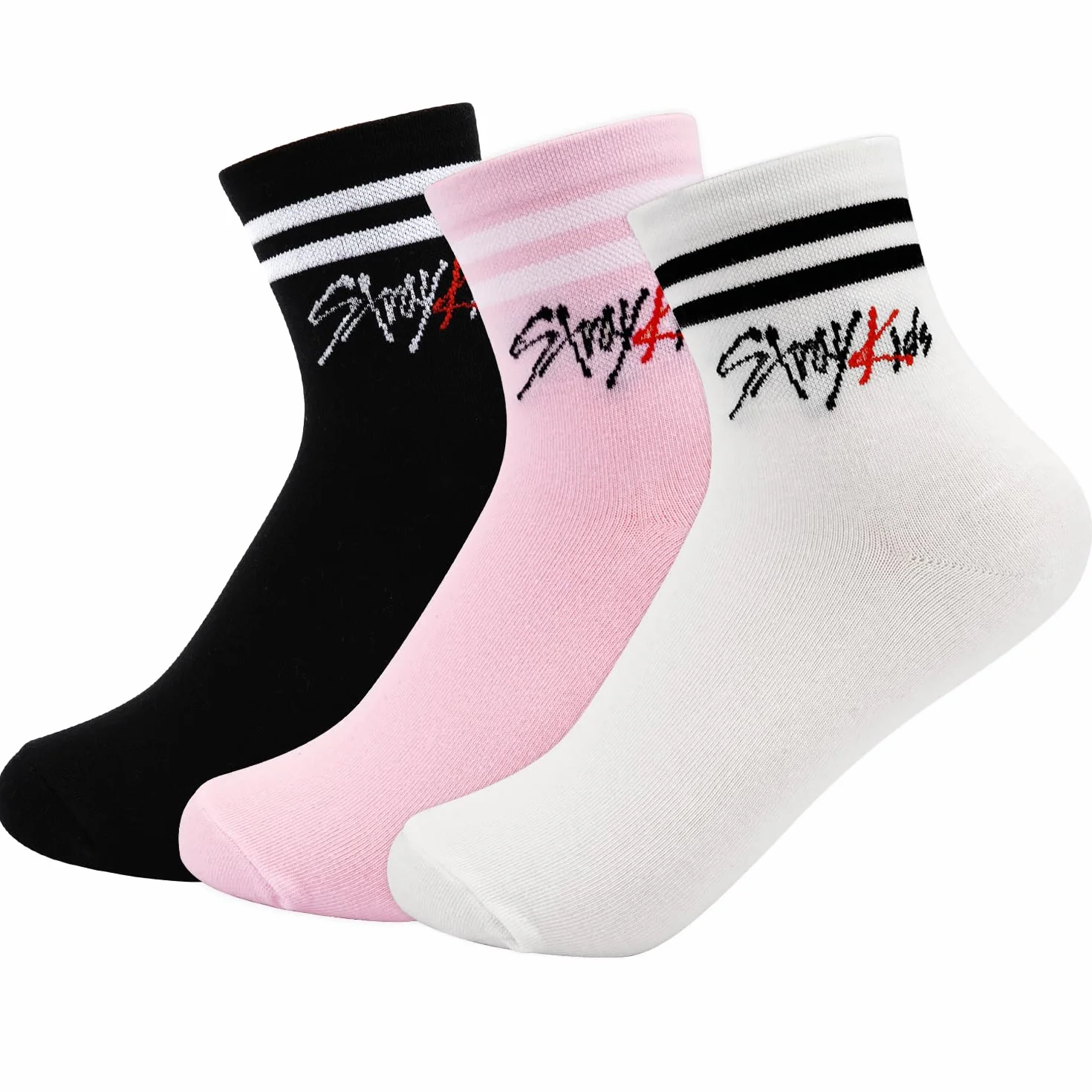 3 pares Stray calcetines, punto algodón, calcetines deportivos cálidos con 1 pegatina SKZ 3D y 2 tarjetas fotográficas SKZ, artículos regalo set para fanáticos de Stray para Stay