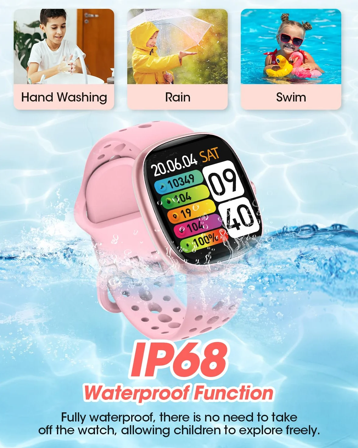 Reloj Inteligente Niña, Pulsera Inteligente con 20+ Modos Deportivos, 19 Juegos de Rompecabezas, Frecuencia Cardíaca, Impermeable, Sueño, Despertador, Regalos para Niños, Rosa