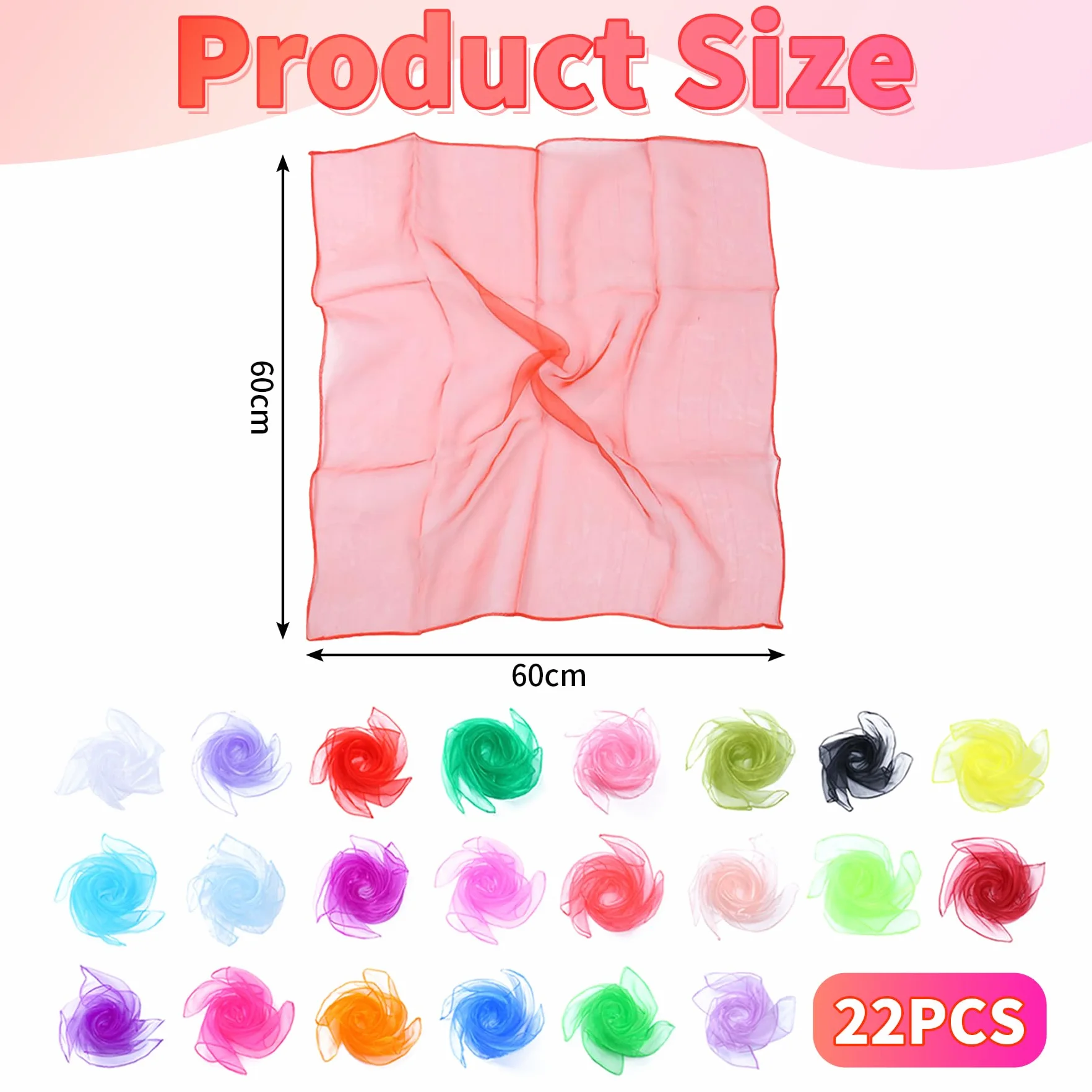 22 Pañuelos de Malabares, Pañuelos de Danza en Tela Chiffon Ultraligera para Espectáculos, Danza y Terapia Sensorial
