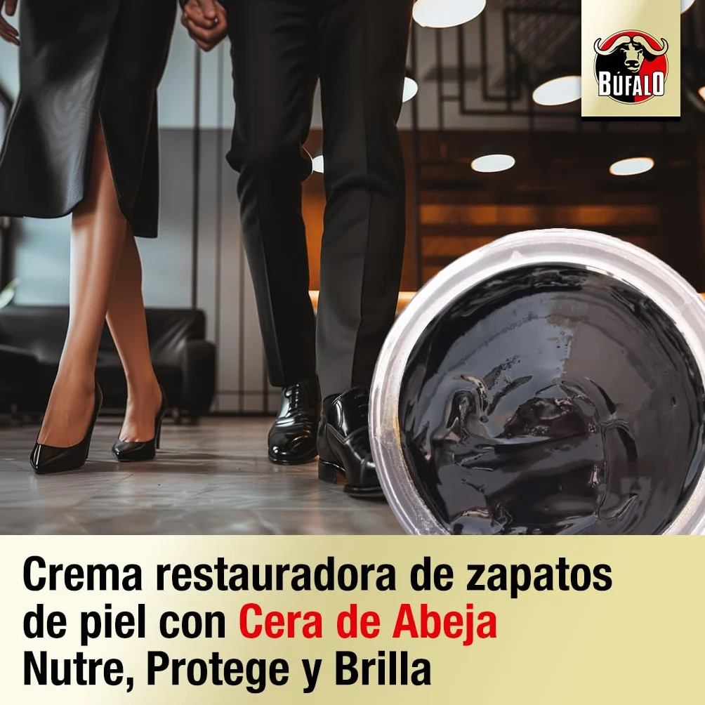 Bufalo Classic Shoe Polish, Betuna for Shoes, Care of Shoes, Cream Black, Protects and Gives Shine, Ideal for Smooth and Rustic Skin, 75 ml Tin