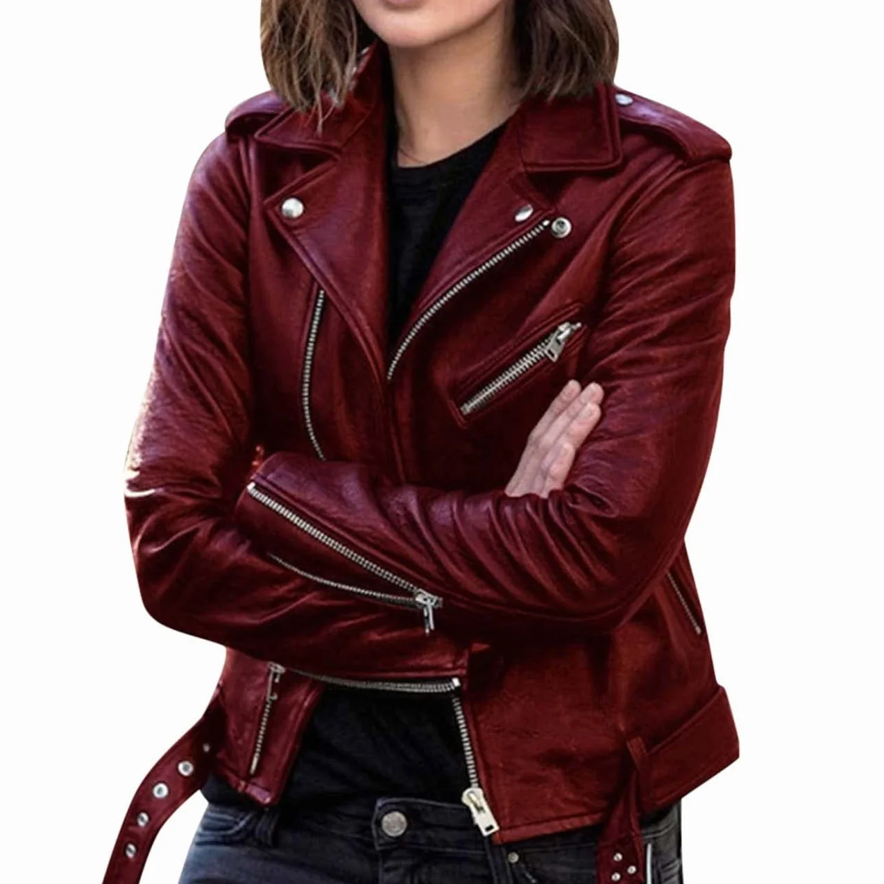 Chaqueta De Cuero Corta Y Delgada Para Mujeres Jóvenes Adultas, Manga Larga, Negro, Tallas S, M, L, XL, XXL, XXXL, XXXXL, 5XL