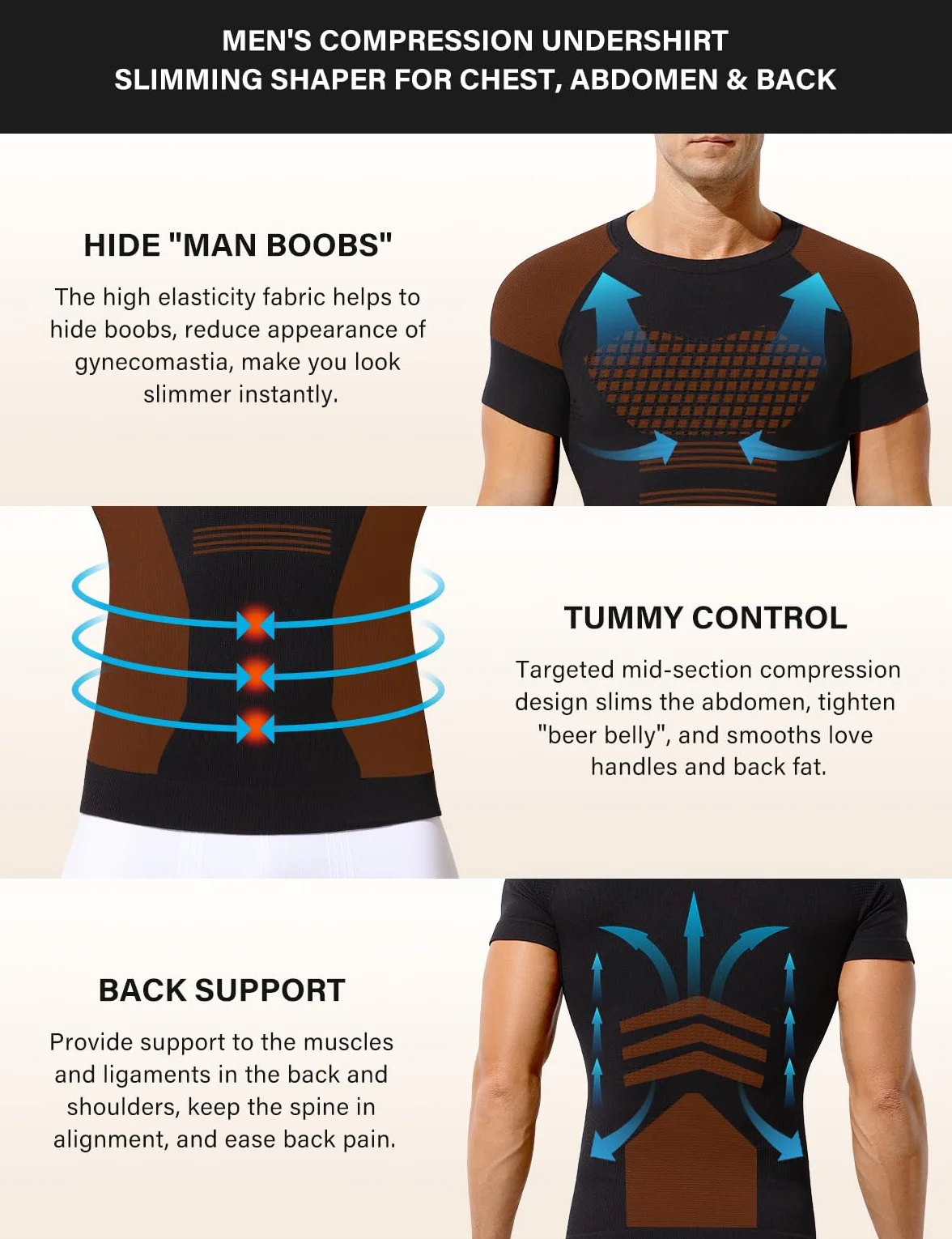 Casey Kevin Camiseta de Compresión Hombre Manga Corta, Hombre Reductora Compresion Elástica Ropa Interior Body Shaper para un Vientre más Plano
