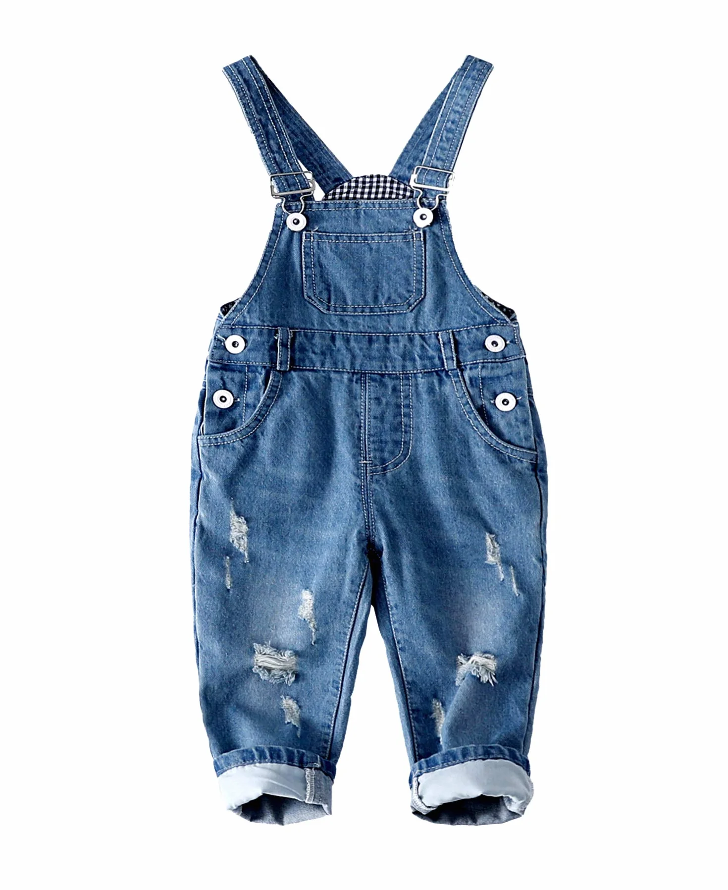 KIDSCOOL SPACE Monos vaqueros rasgados de algodón puro azul/negro para bebés y niños pequeños
