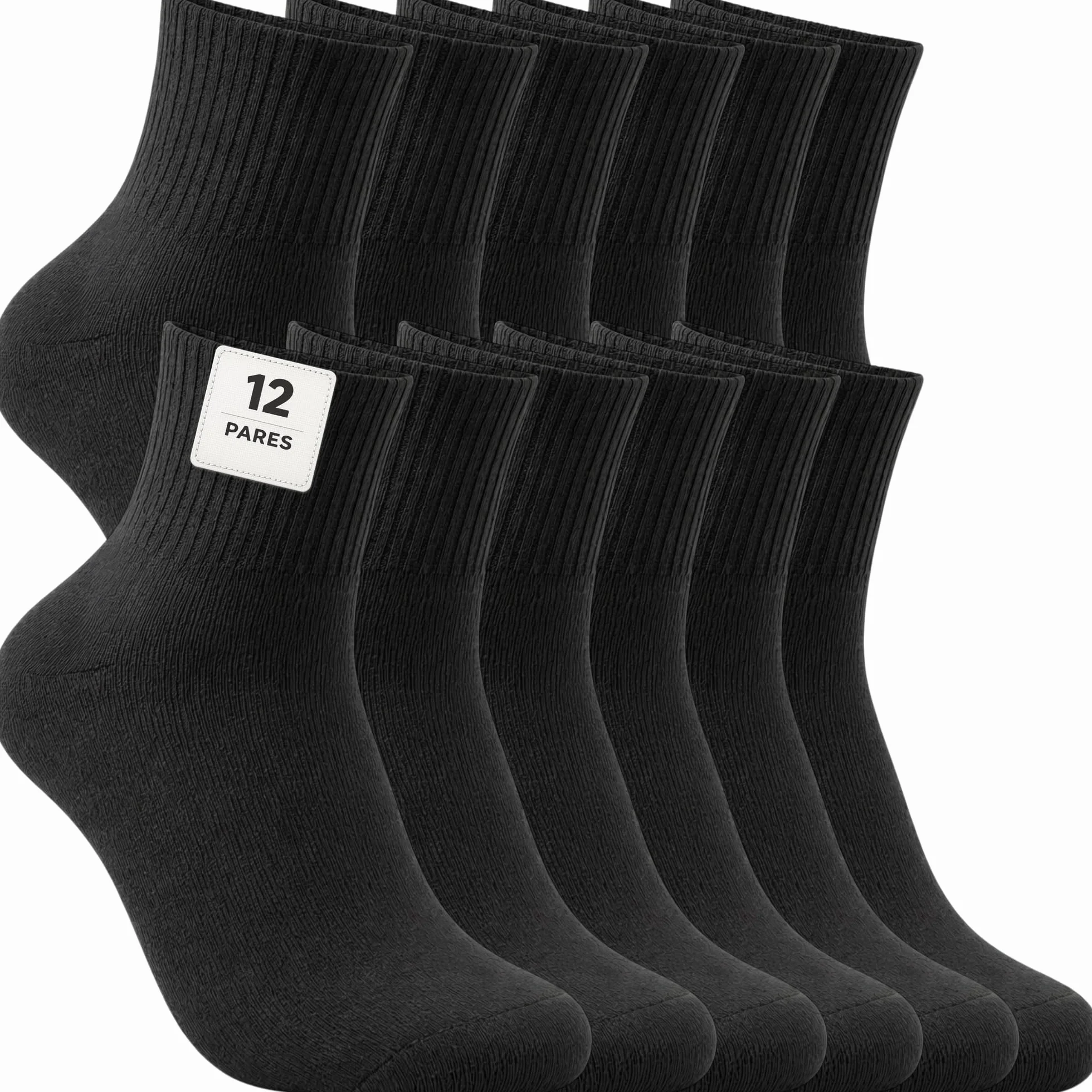 12 Pares Calcetines Deporte Hombre Mujer – Pack Calcetines Caña Media Unisex para Running, Gimnasio, Tenis, Trabajo, Uso Diario – 85 % Algodón Transpirables, Cómodos y Suaves.