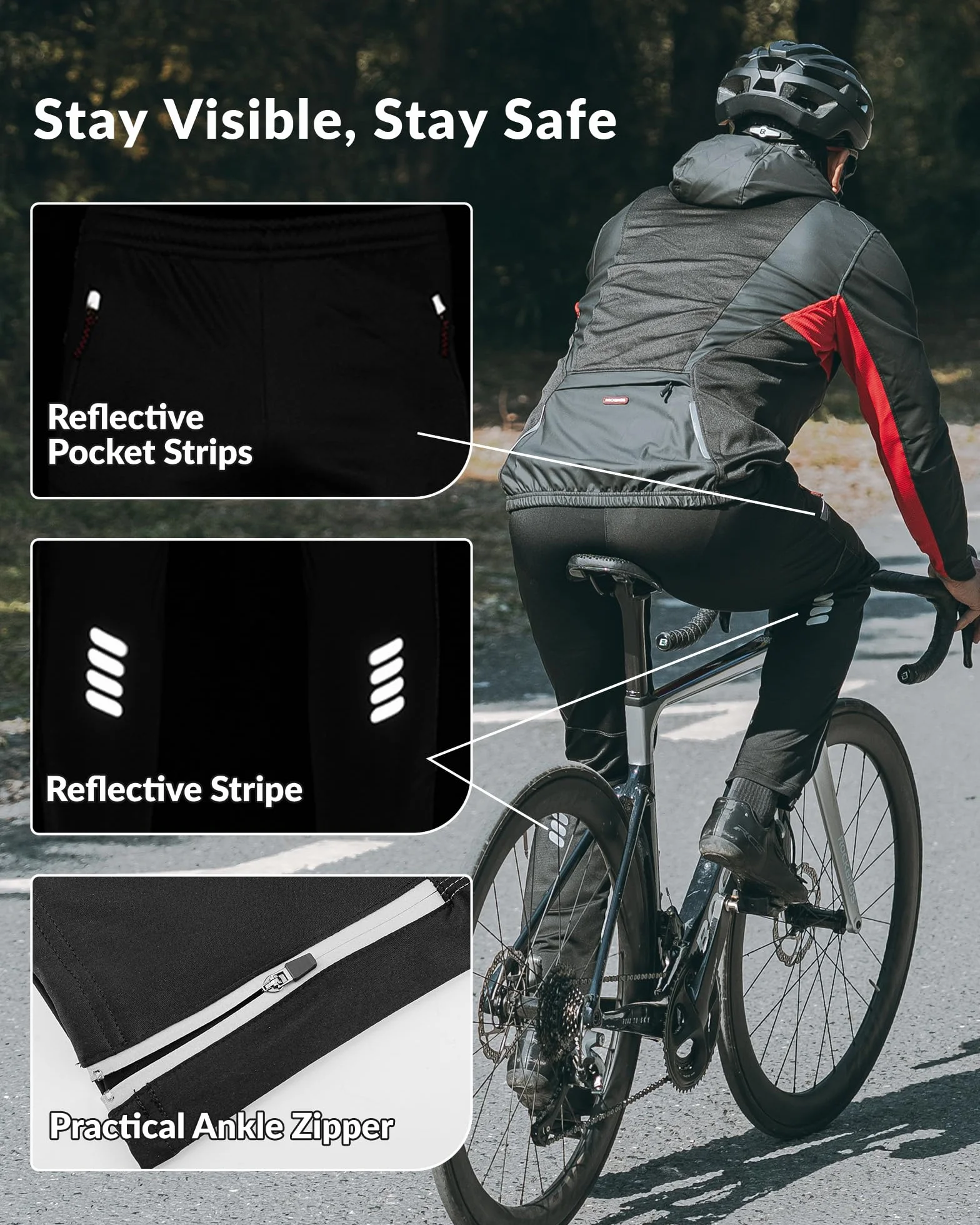 ROCKBROS Pantalones Ciclismo de Invierno para Hombre Mujer, Pantalón Largo Térmico a Prueba de Viento para Bicicleta Fitness Correr Deportes