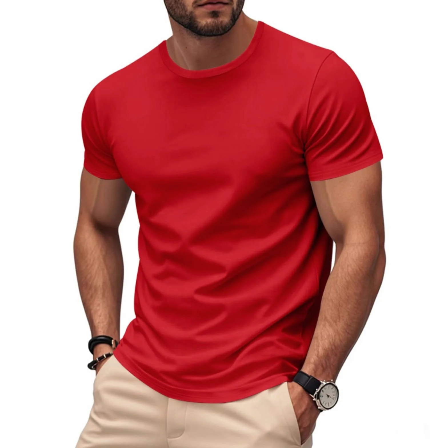 MOKBAY Camisetas Manga Corta Hombre Trabajo Verano Cuello Redondo Casual Deportiva Camiseta Hombre Transpirable Fashion Basicas Gym Camisetas
