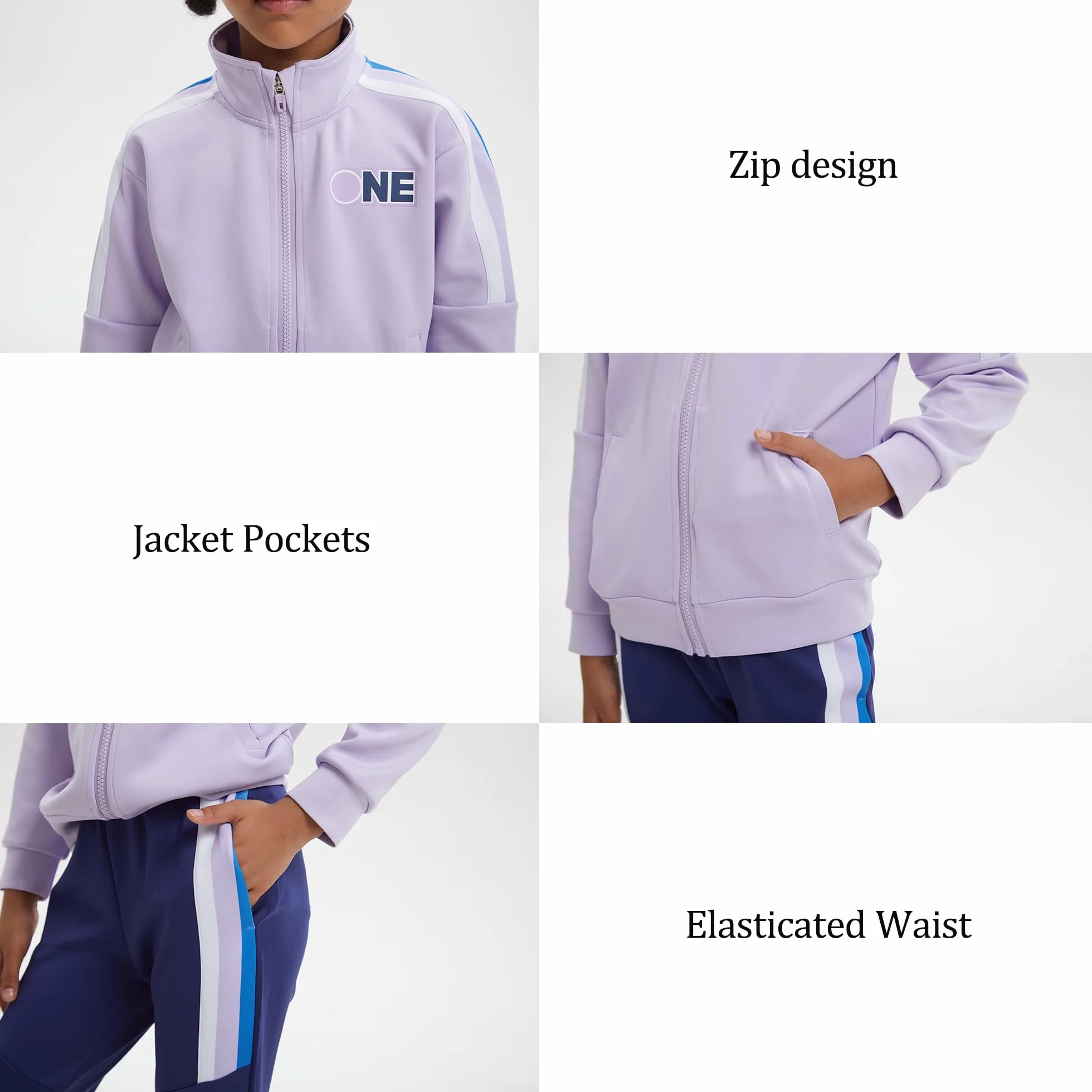 Niñas Niños Chándal Conjuntos de 2 piezas Conjuntos a rayas Chaqueta bomber con cremallera y bolsillos Pantalones deportivos de jogging