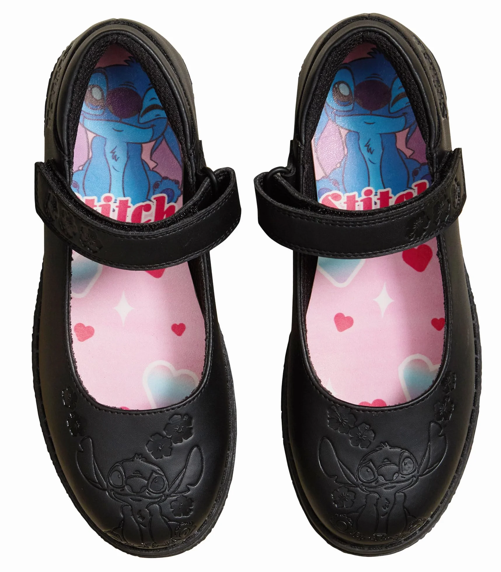 Disney Zapatos Escolares para niñas Stitch, Zapatos Mocasines Negros con Suela Resistente y fácil de Sujetar