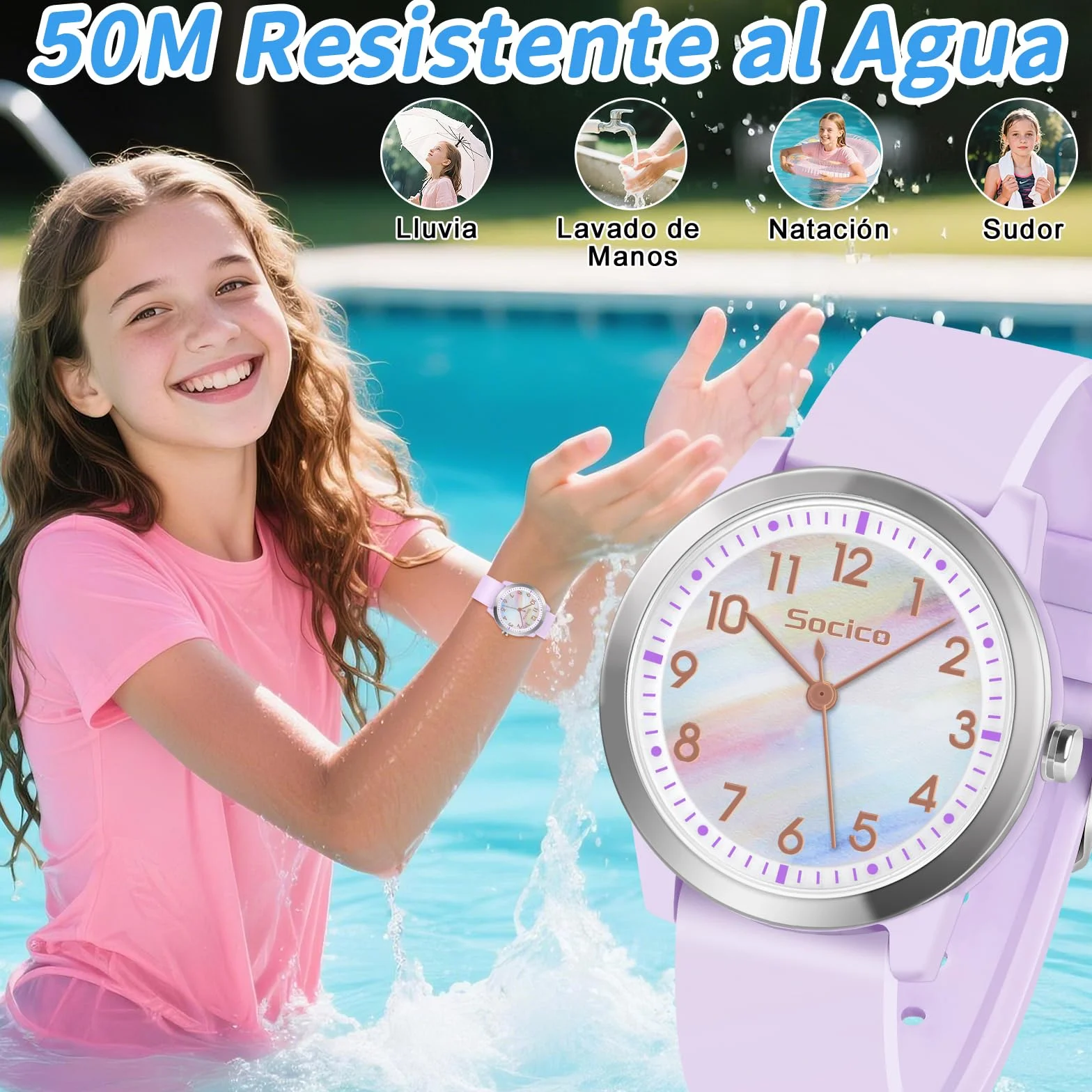 SOCICO Reloj de Pulsera Analógico para Niños Niñas, 5ATM/50M Impermeable Minimalista, Reloj de Pulsera para Niños de 8 a 18 Años Adolescentes