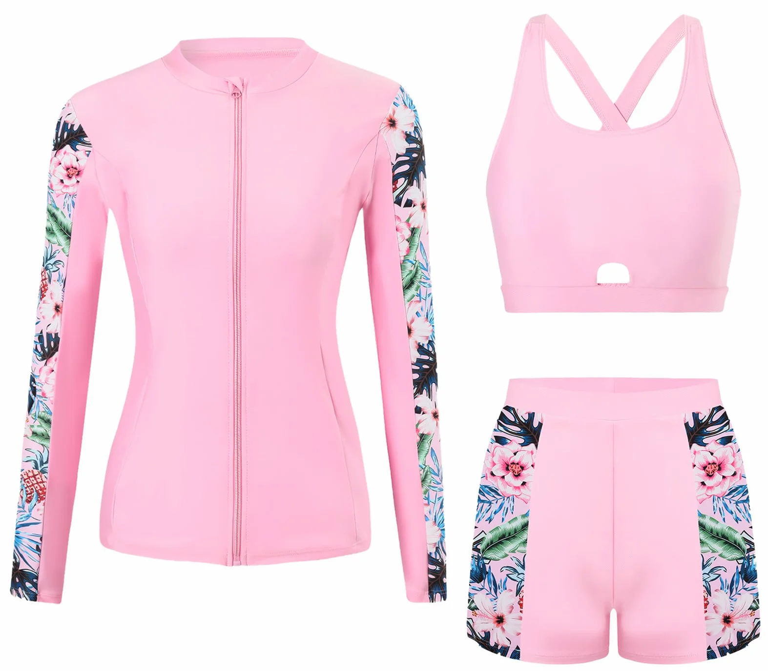Rashguard - Conjunto de camiseta de surf para mujer, con tankini + pantalones cortos S-XXL