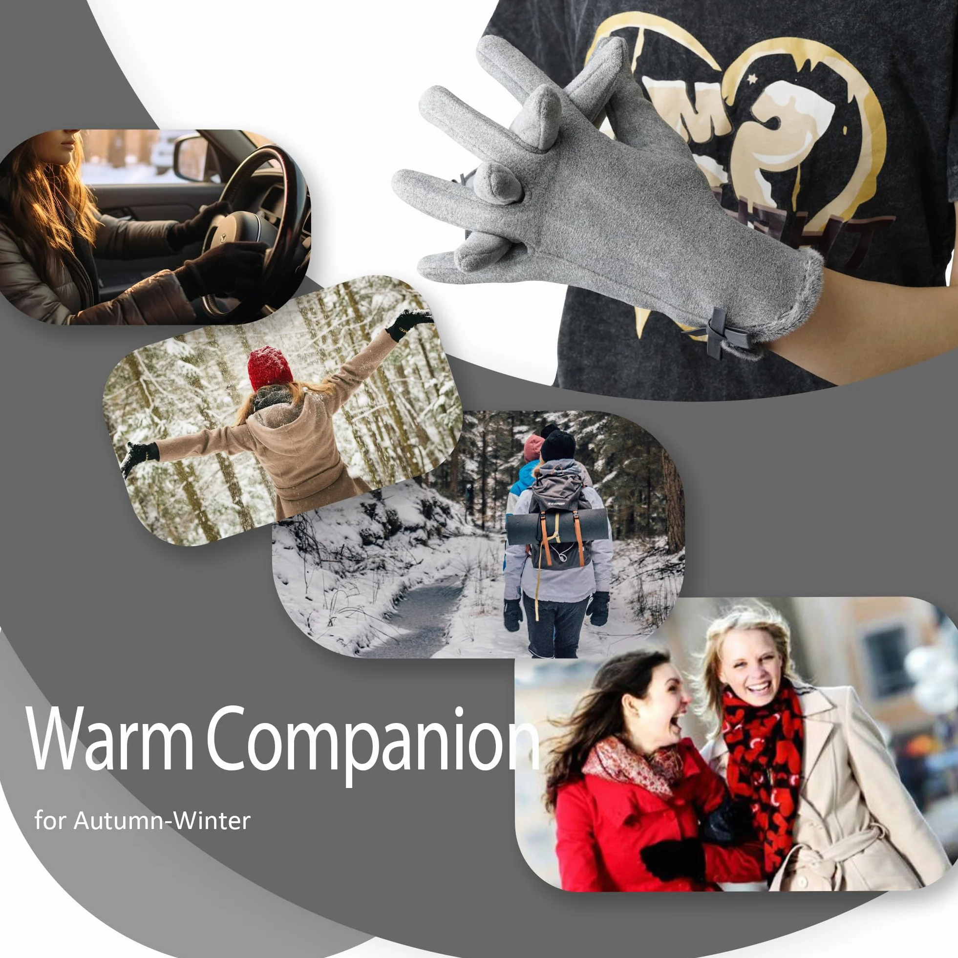 Invierno Mujer Guantes Guantes de invierno Mujer Cuero Pantalla táctil Guantes de gamuza Guantes cálidos, resistentes al viento y elegantes
