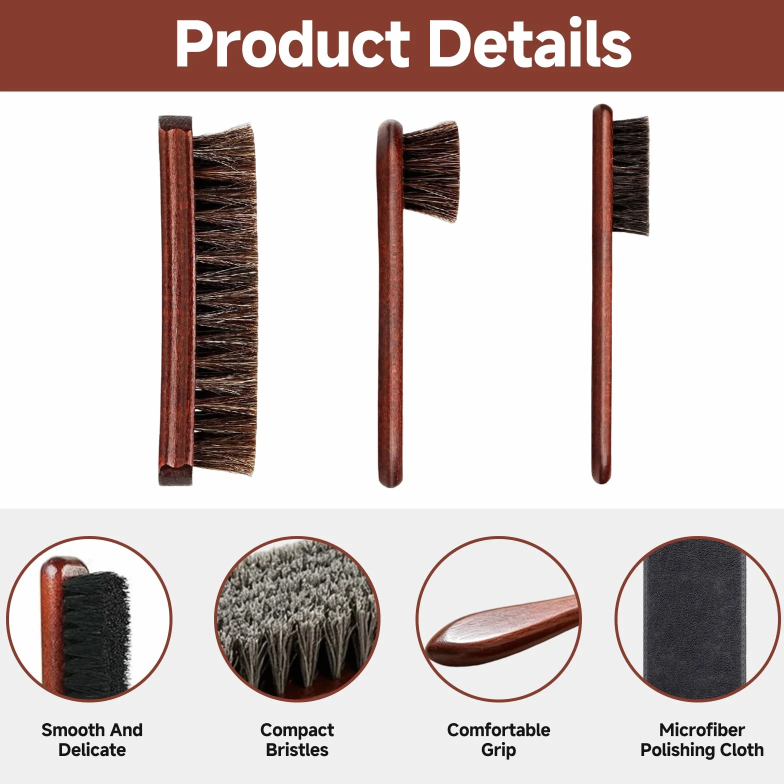 Juego De 4 Cepillos para Zapatos, Kit De Limpieza De Zapatos Cerdas De Crin De Caballo, Cepillos De Cerdas Naturales para Pulir Zapatos, Limpiar Cuero y Muebles