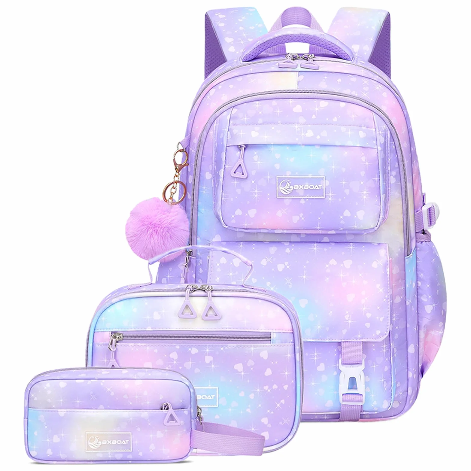 Amythe Mochila Escolar Niña Primaria 3 Piezas, Mochila para Niñas y Bolsa de Almuerzo 7 a 12 Años, Mochilas Escolares Chica Impermeable e Ligera, Morado