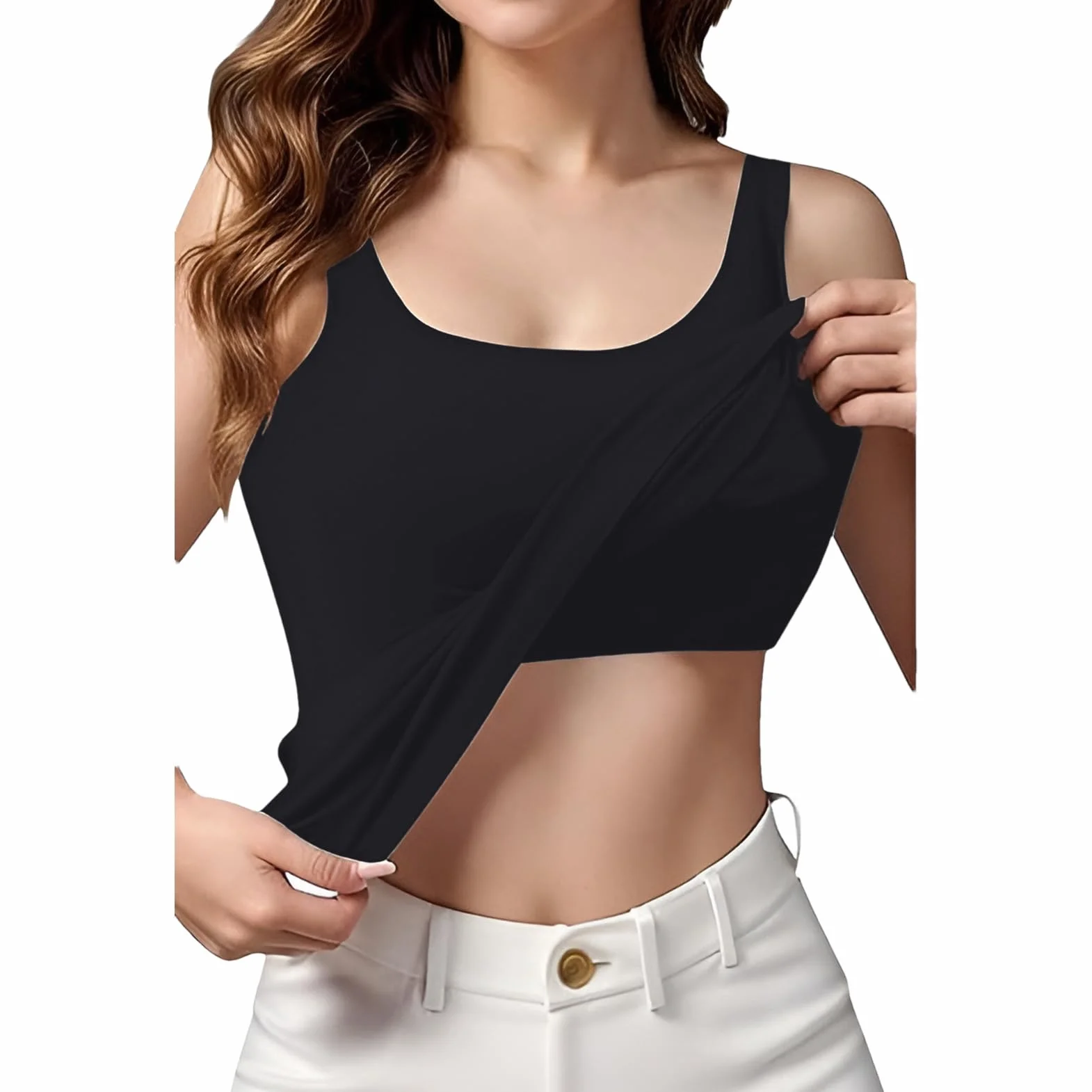 Mujer 2 Piezas Camisetas Tirantes con Sujetador Integrado Camisetas Interiores de Tirantes Anchos Elásticas