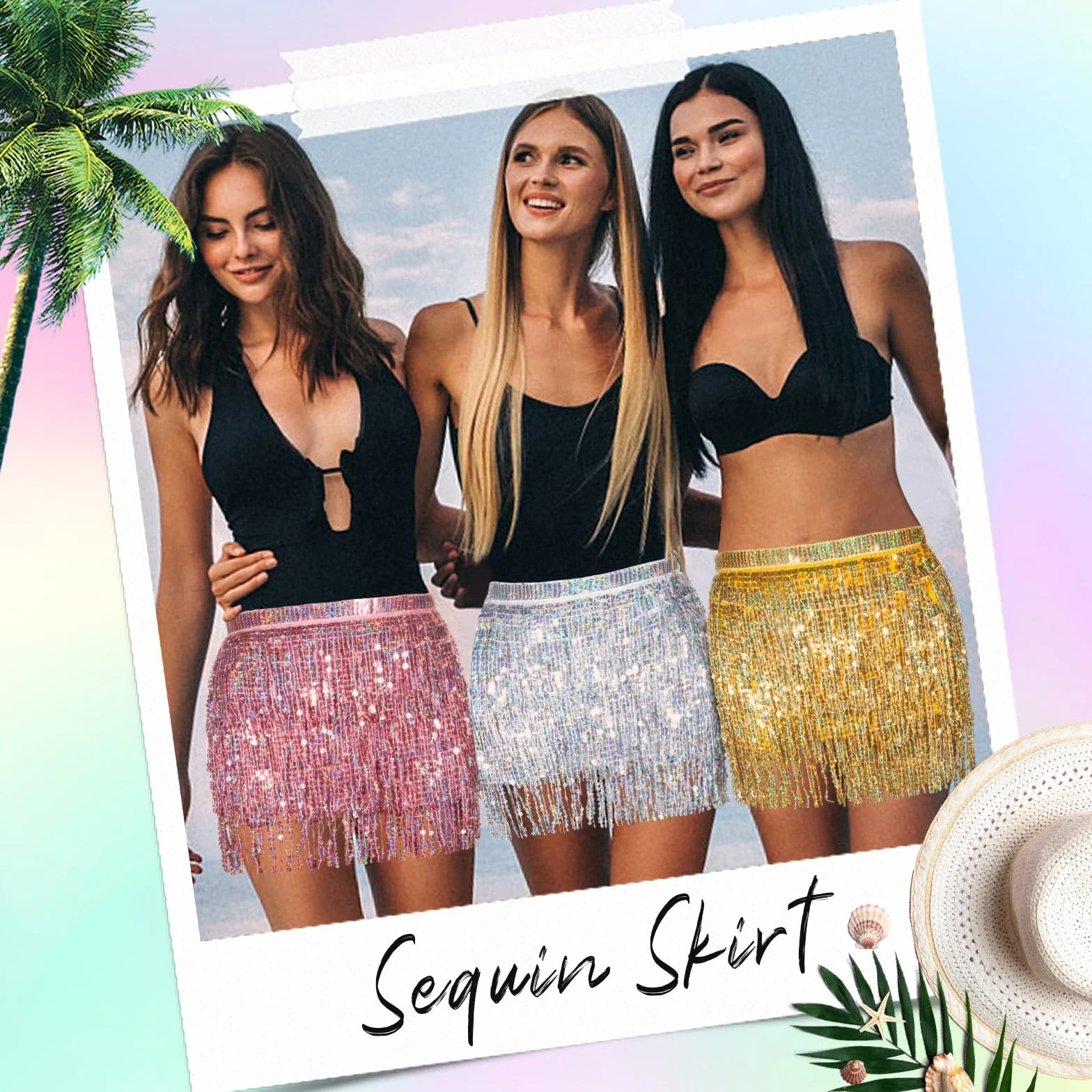 Soudittur Falda de Lentejuelas para Danza con Borlas, Falda Brillante, Mini Falda Cruzada, Falda Festival para Mujeres y Niñas