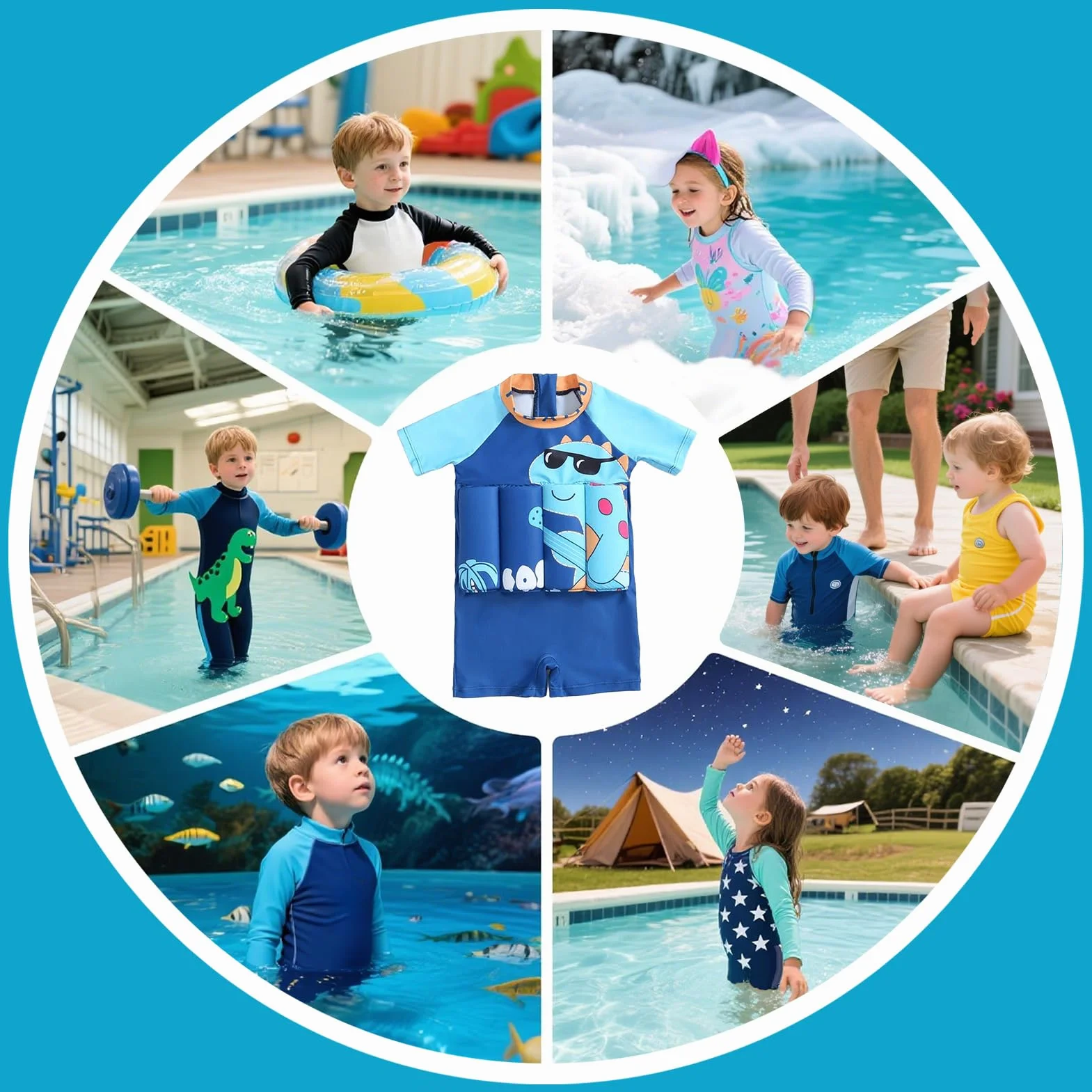 Traje Flotante Para Niños Pequeños,Traje de Baño Flotante Bañador Flotador - Chaleco Natación Rápido Secado Motivo Dinosaurio para Niños Niñas Piscina Playa Verano Deportes Acuáticos Natación Exterior