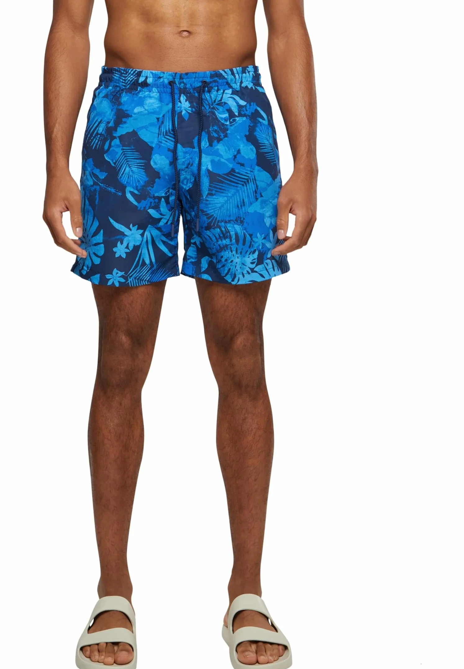 Urban Classics Pattern Palm Hombre Bañador Negro/Aceituna