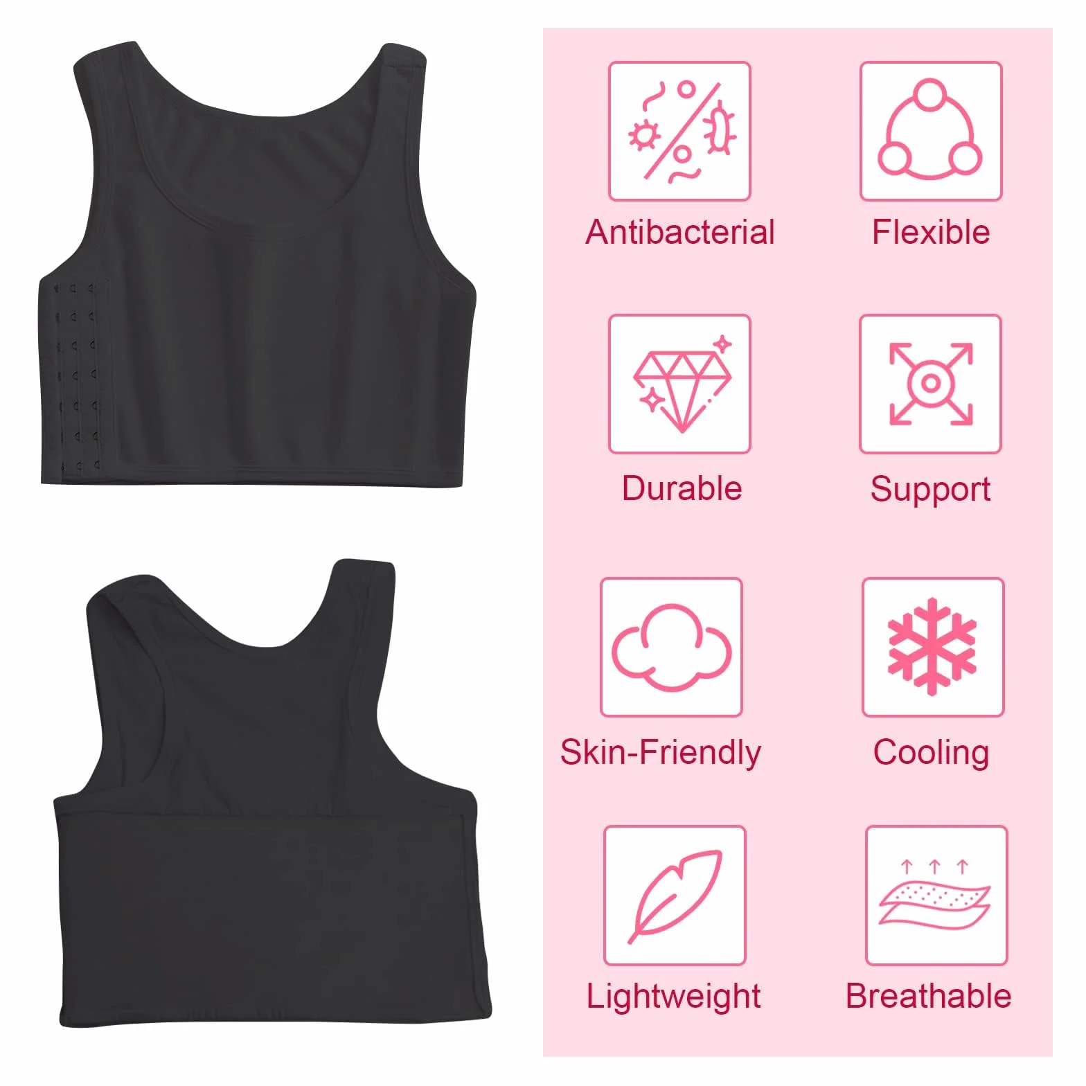 Chest Binder Trans Binder Unterwäsche Tanktops Vendage Trans Breathable Side Haken Bustier BH Damen Korsett Sport BH Tank Tops atmungsaktiv Korsetts Kurz Tomboy Kurzer Chest Binder Top für Damen