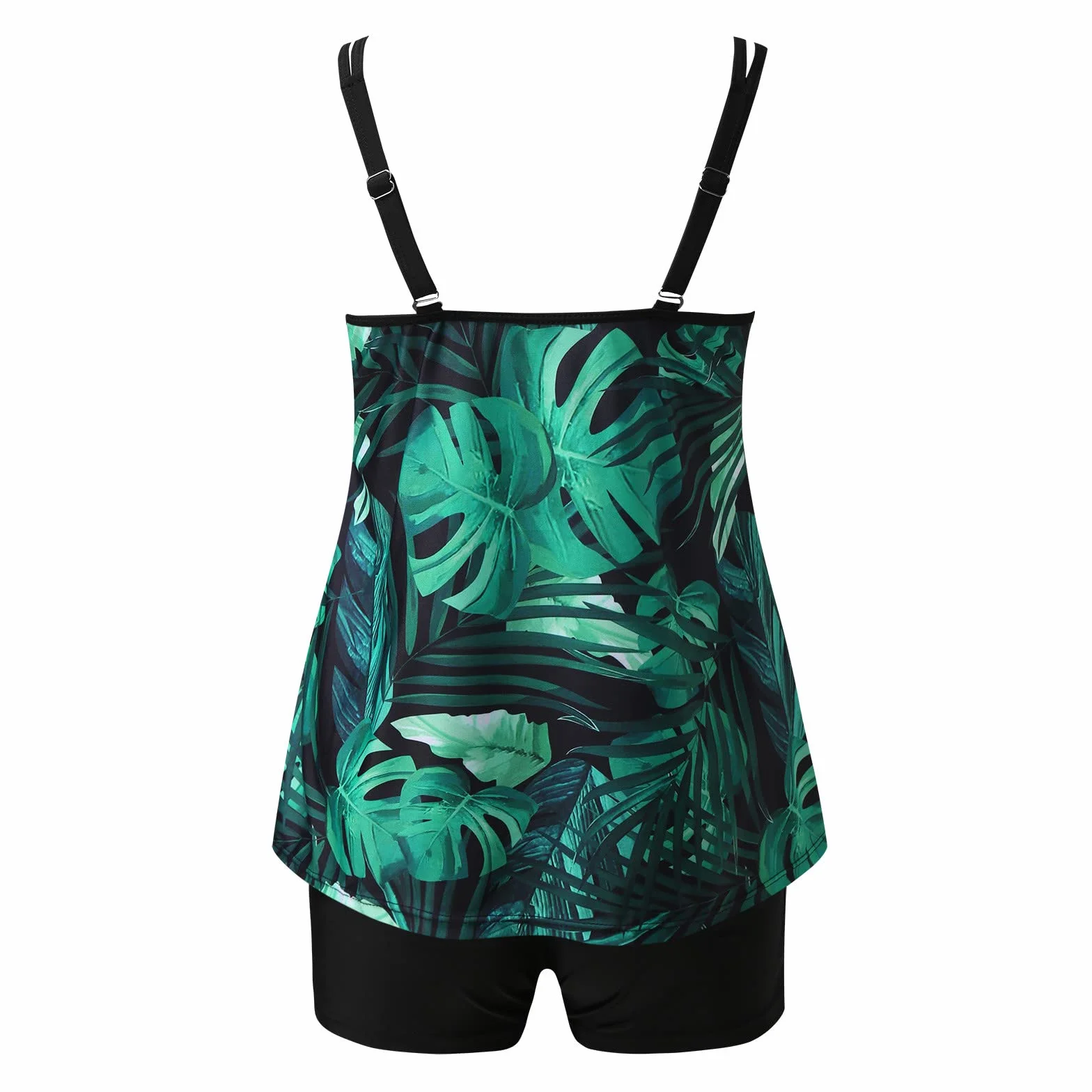 AI 2024 - Trajes de baño de dos piezas con estampado tropical cian con tirantes anchos para mujer, trajes de baño de dos piezas, camisetas sin mangas de torso largo con pantalones cortos para mujer,
