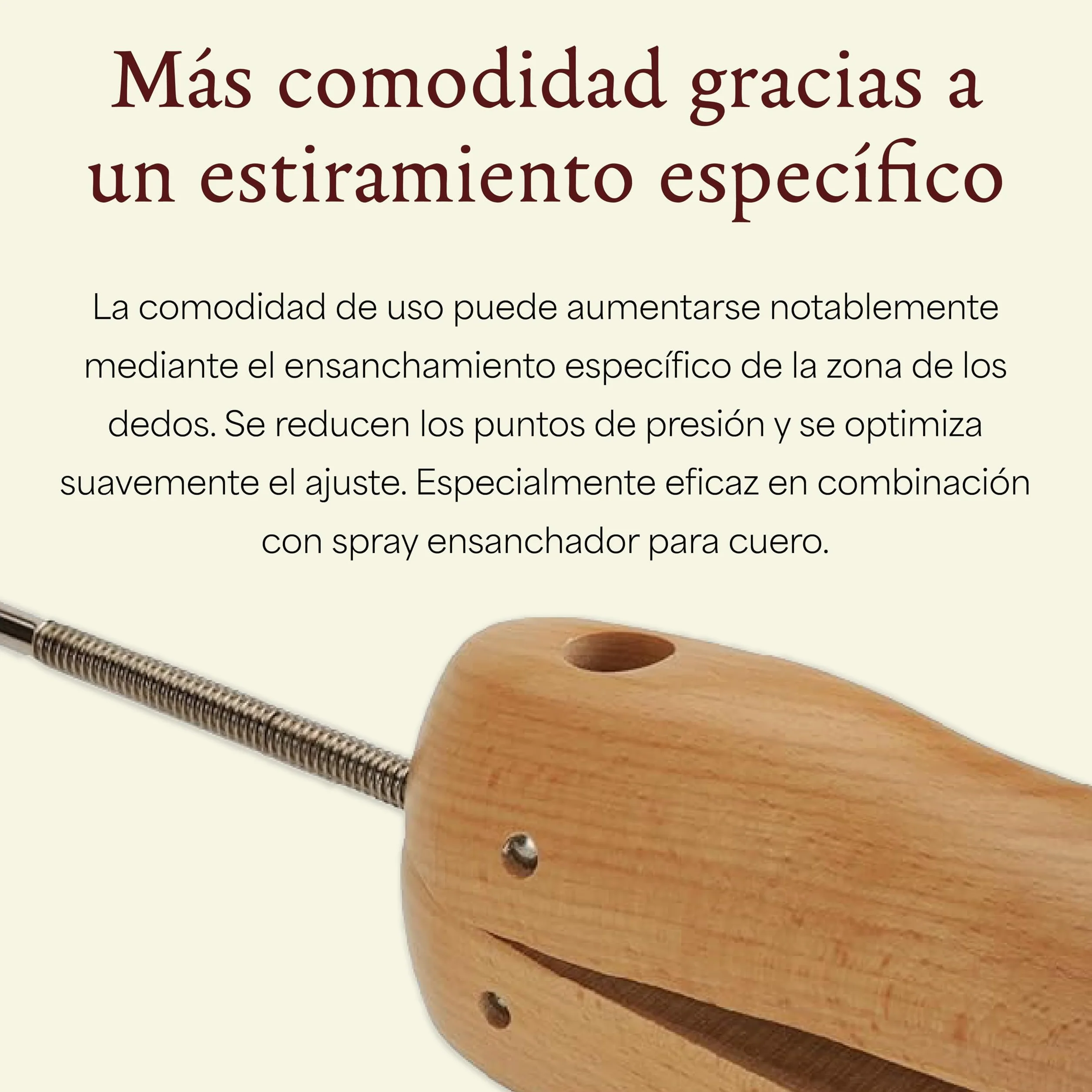 Langer & Messmer alargador de zapatos y botas para la puntera para mujeres contra la presión de los zapatos - de madera maciza de haya incl. spray alargador de cuero 50ml
