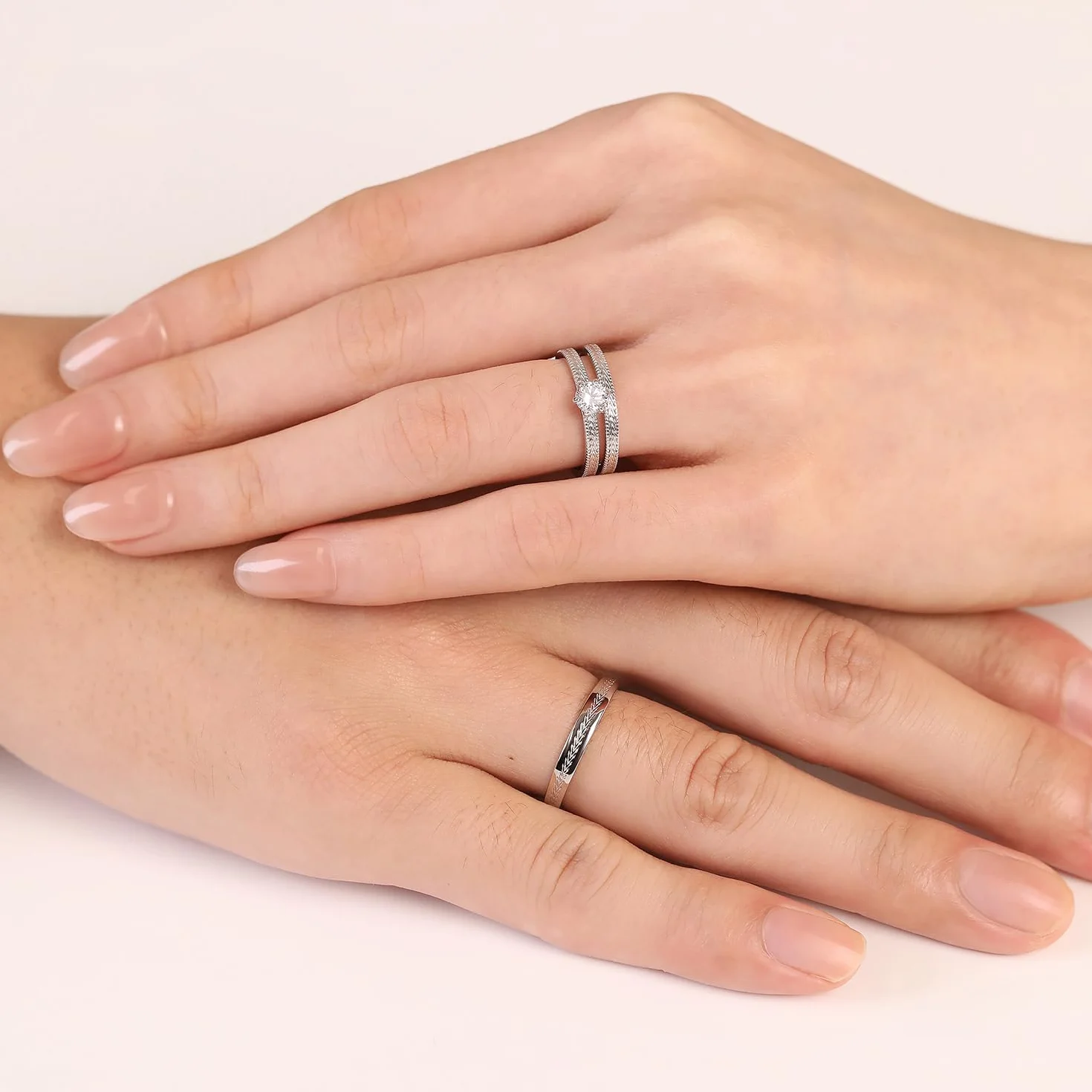 Meissa Alianzas Anillos de Compromiso para Pareja Plata de Ley 925 Ajustables Juego de 2 Regalo Boda Promesa Aniversario, Mujer 2mm con Circonita 0,28ct + Hombre 3mm