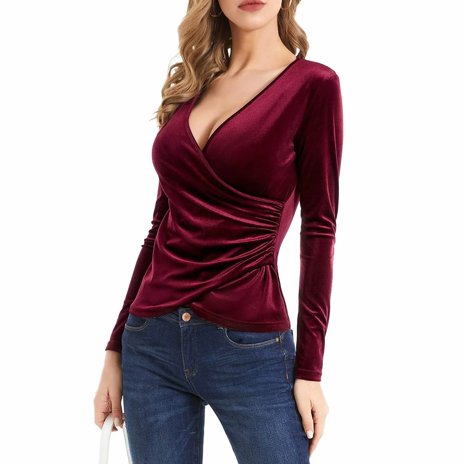 Liquidación de venta Camisa de terciopelo negro para mujer, camisa de terciopelo acolchada, camisa de terciopelo rojo, camisa de terciopelo marrón para mujer