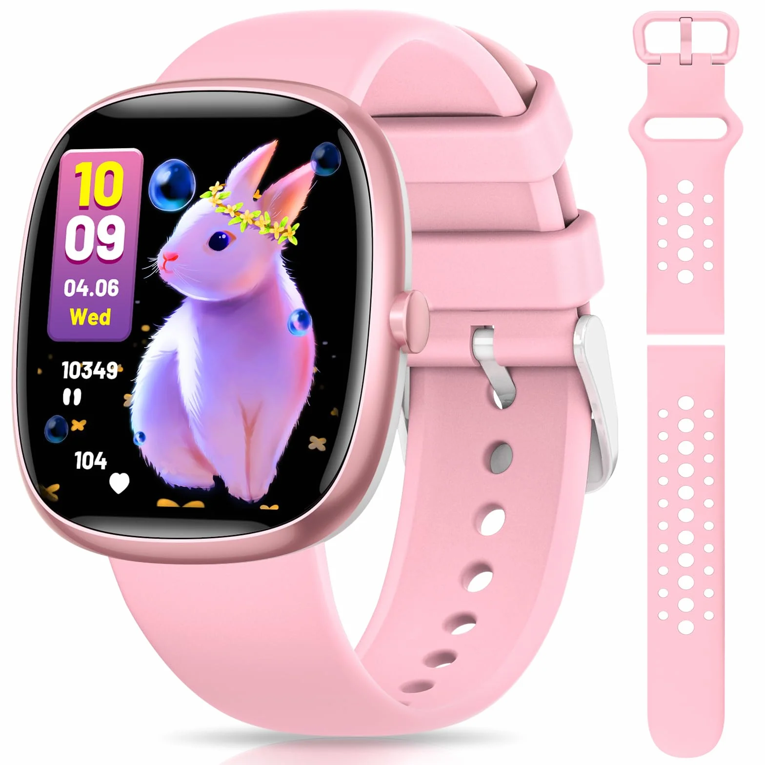 Reloj Inteligente Niña, Pulsera Inteligente con 20+ Modos Deportivos, 19 Juegos de Rompecabezas, Frecuencia Cardíaca, Impermeable, Sueño, Despertador, Regalos para Niños, Rosa
