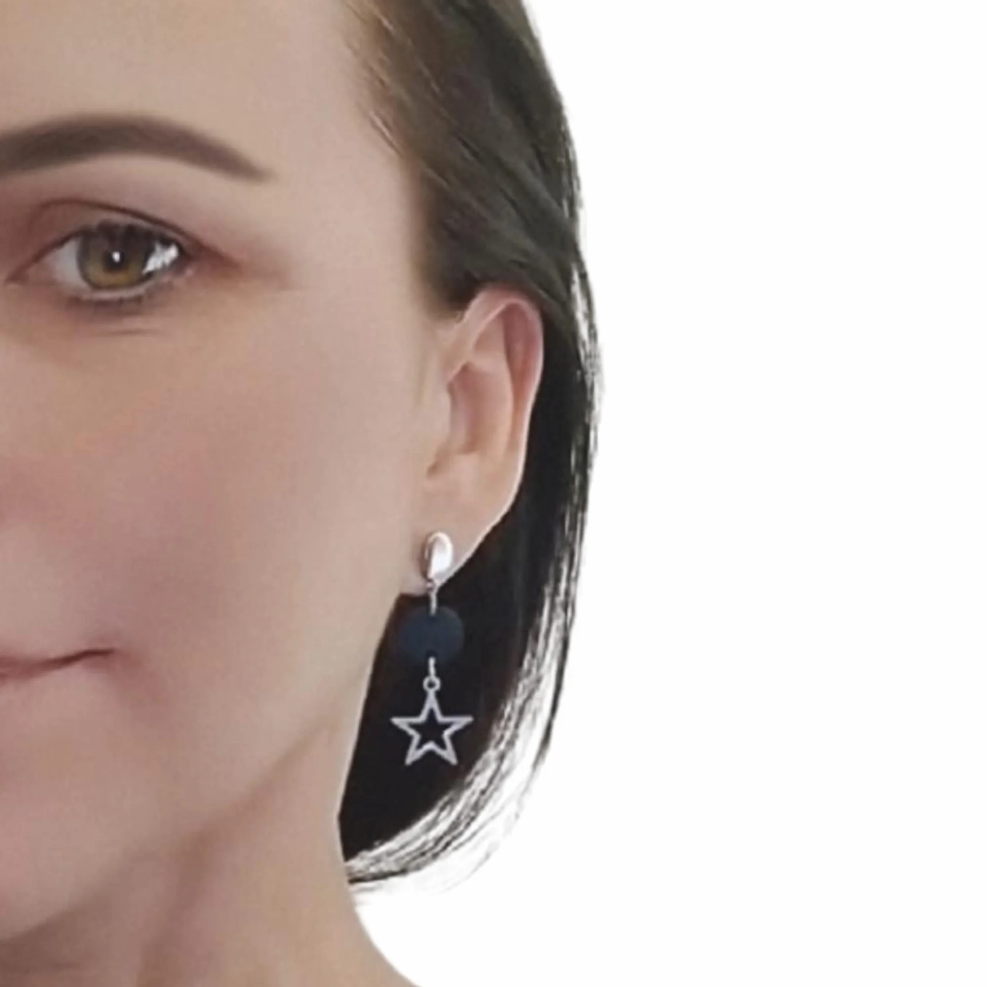 Pendientes estrella y Collar Estrella, Conjunto Estrella de collar y pendientes para mujer de acero inoxidable en color plata, Regalo original para Mujer