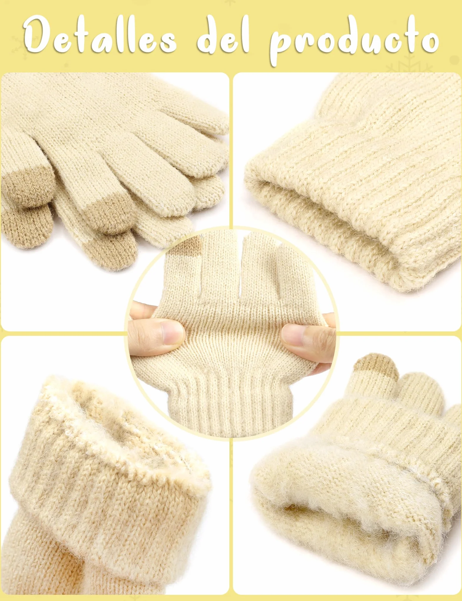Kiiwah 2 Pares Guantes de Punto para Niños, Unisex Guantes de Dedos Completos Cálidos de Invierno, Guantes de Elásticos Mágicos de Otoño para Niños y Niñas