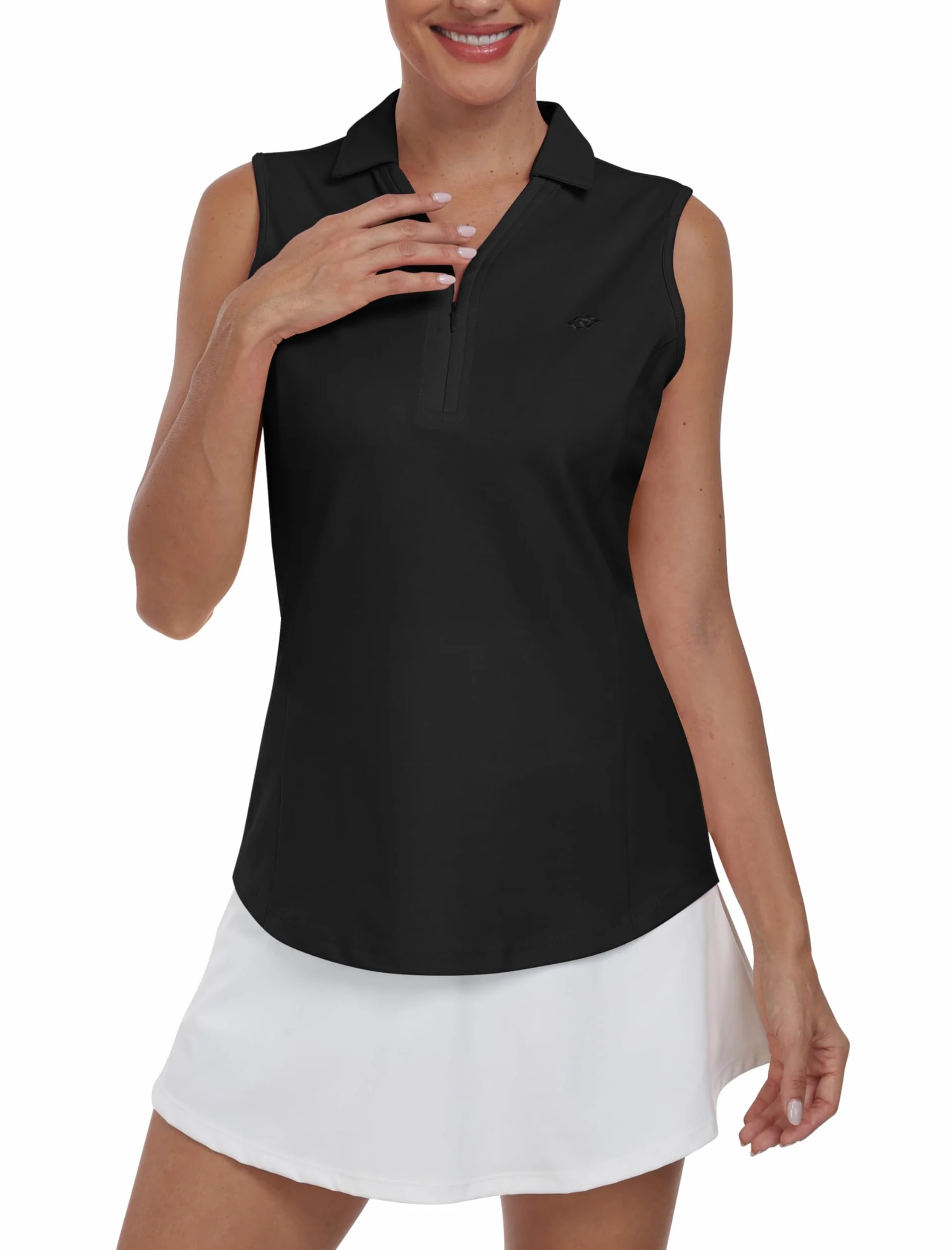 Mujer Polo sin Manga Deportes Tenis Golf Poloshirt con Botón Verano Correr Camiseta Trabajo Transpirable Yoga Tops