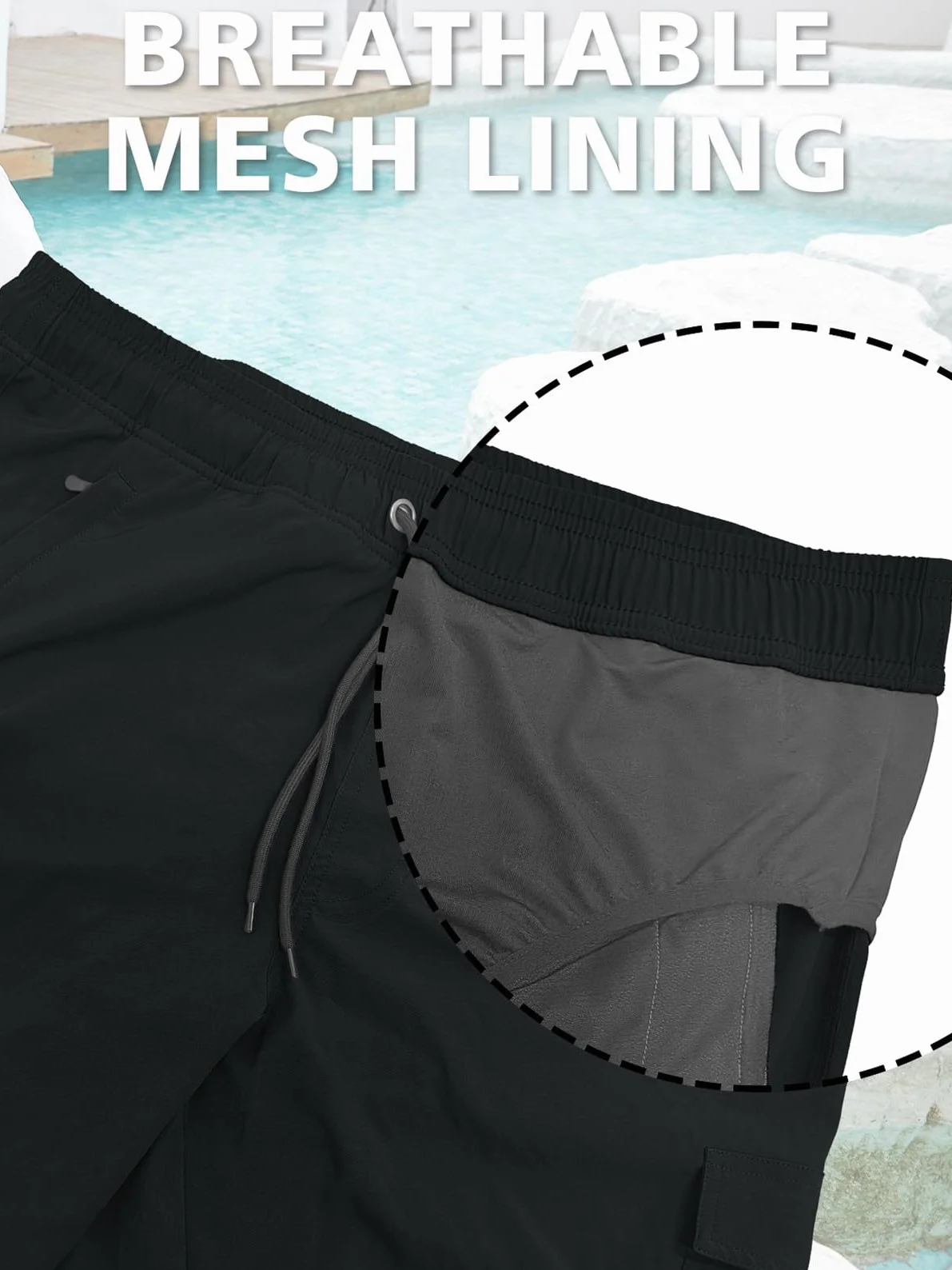 Bañador Hombre Bermuda Corto 2 en 1 Forro de Malla Natación Bañador Antirozaduras Hombre Secado Rápido Bolsillo con Cremallera Playa Impermeable Surf Traje de Bañadores Hombre con Cordón