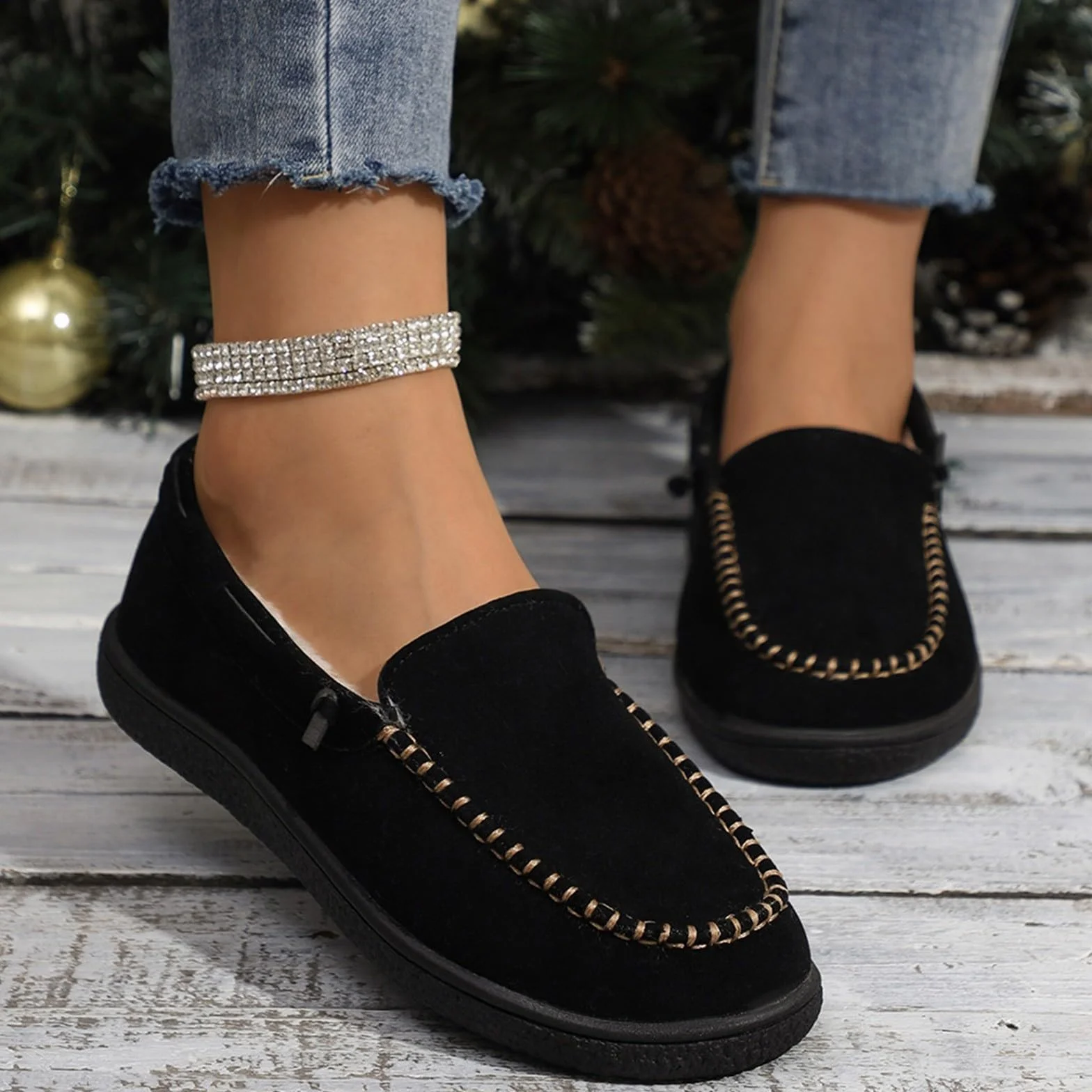 Mocasines forrados para mujer, zapatos de invierno, calzados, zapatos cálidos, zapatos informales, zapatos planos, zapatos de trabajo, zapatos para mujer, zapatos de barco, zapatos para caminar