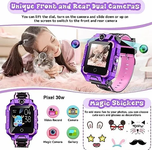 OKYUK Reloj Inteligente GPS 4G para Niños 4-12 años con Llamadas Bidireccionales, SOS, WiFi, Pantalla Táctil Impermeable