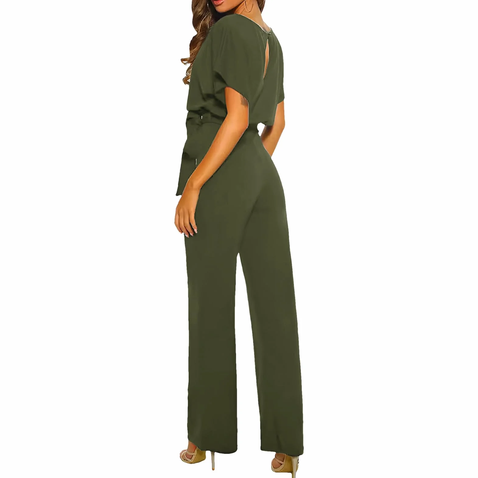 amropi Mujer Mono de Manga Corta Pantalones Elegante Mono Casuale Suelto con Cinturón