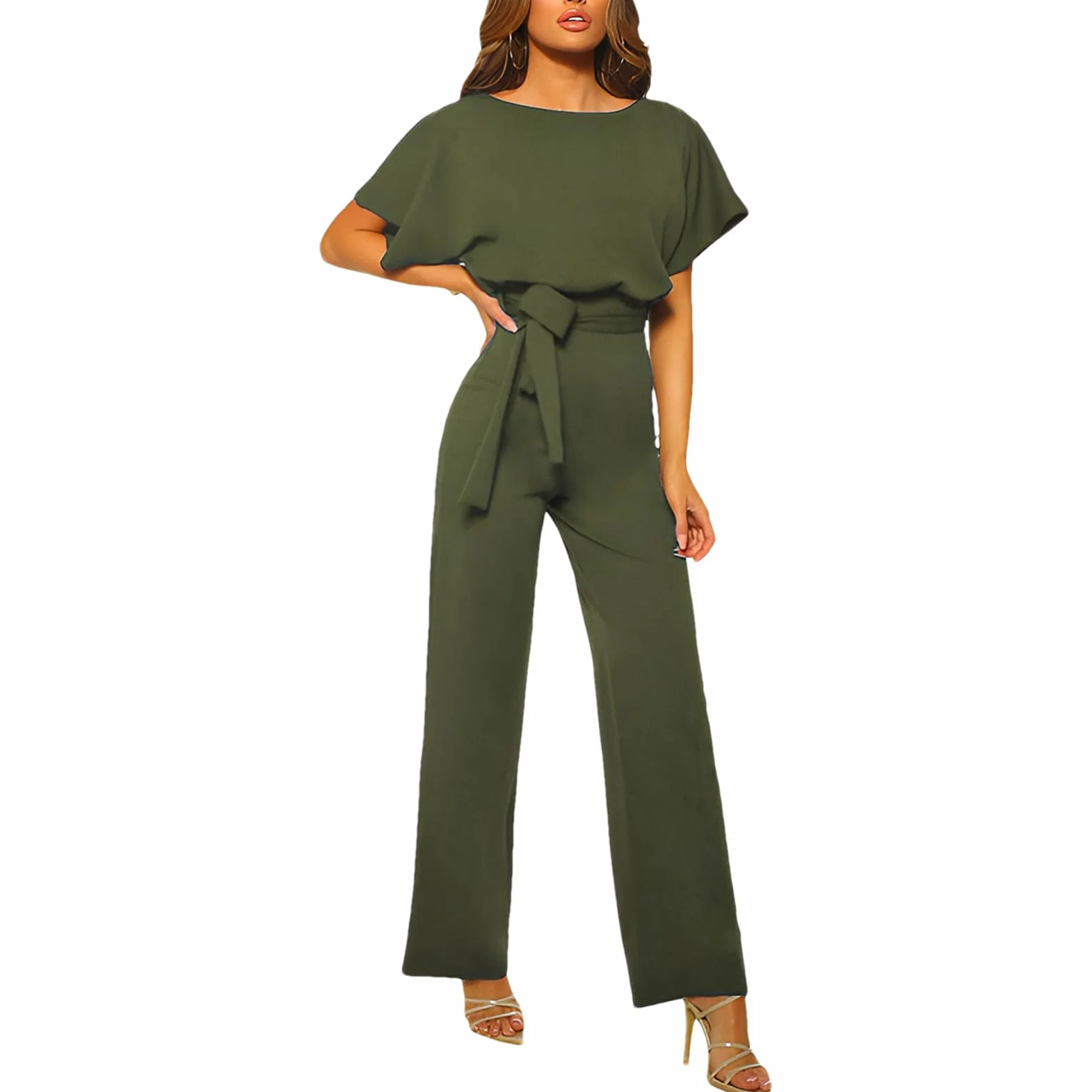 amropi Mujer Mono de Manga Corta Pantalones Elegante Mono Casuale Suelto con Cinturón