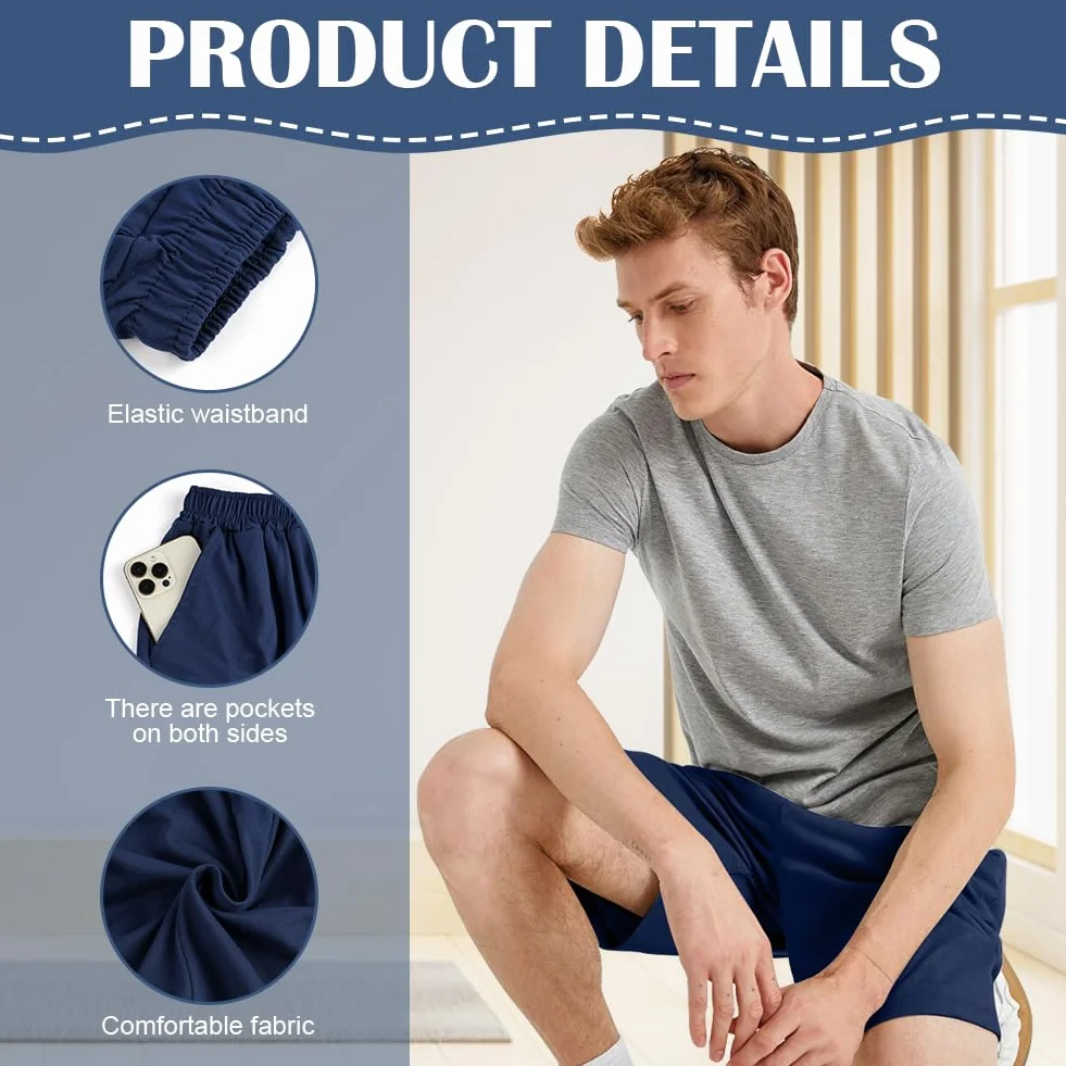 Aomig Pantalon Pijama Corto Hombre, Shorts de Pijama con Bolsillos, Pantalon Corto Casa Hombre Pantalones Cortos Verano Hombre Elástico
